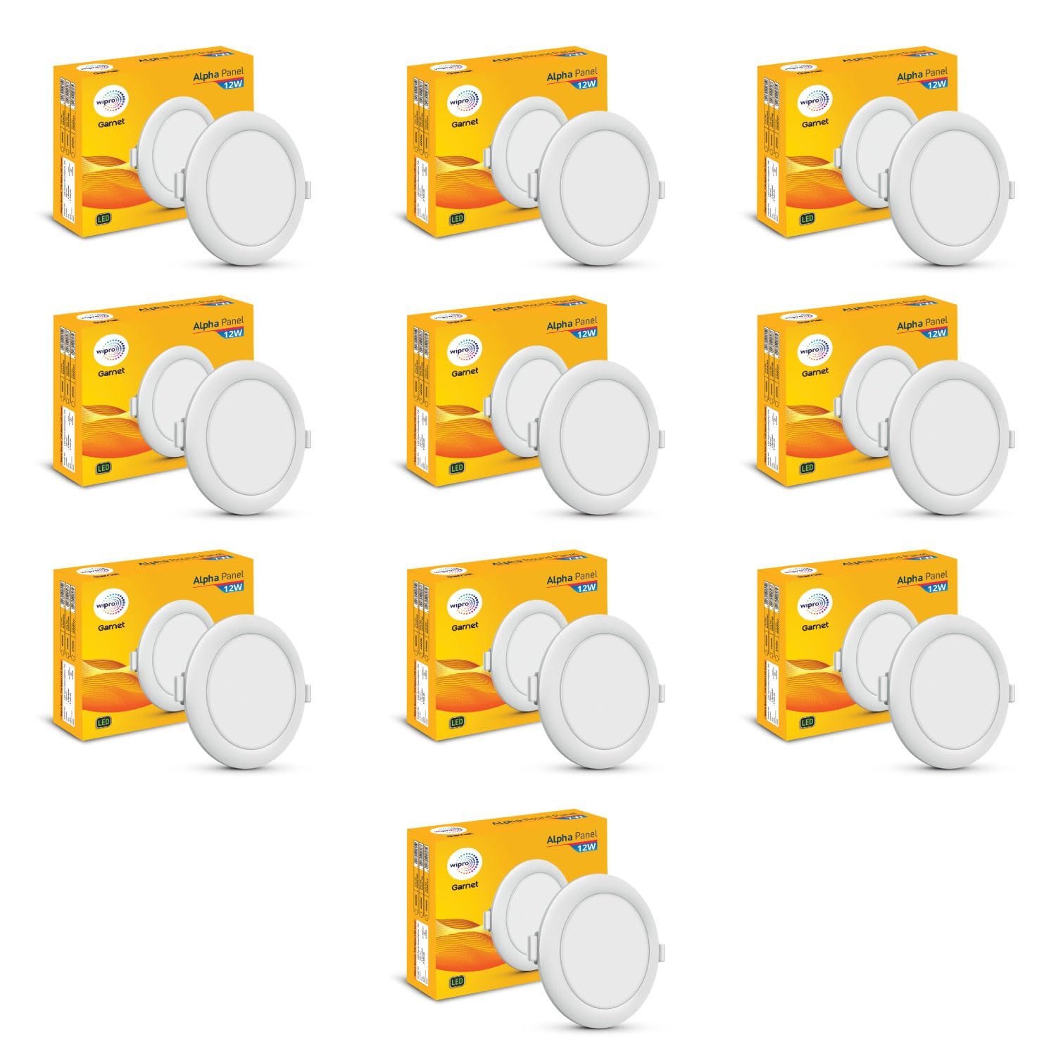 wipro Garnet 12W Round LED Alpha Panel | Cool White Light (6500K) | Recessed Down Light for False Ceiling | Cutout - 110mm | Pack of 10