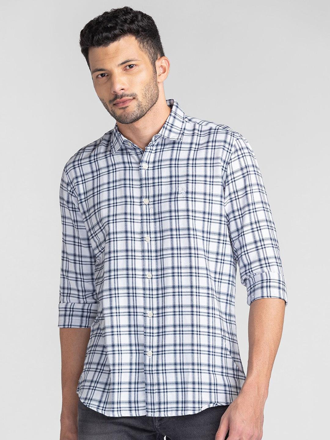 Buy GIORDANO Slim Fit Tartan Checks Spread Collar Long Regular Sleeves Cotton Casual Shirt -  - Apparel for Men