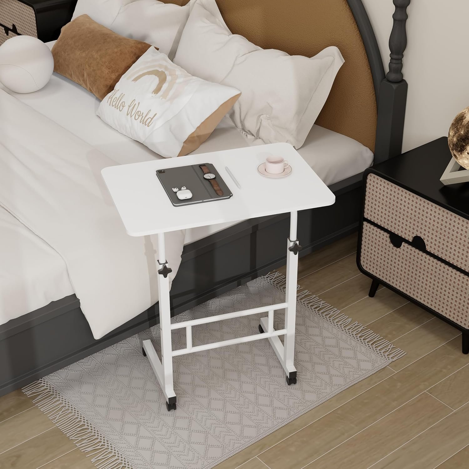 Homeland Design your Heritage Wood Multipurpose Movable & Adjustable Table for Computer & Laptop (White)