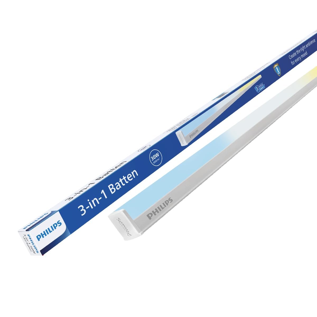 Philips 30W 3-in-1 Colour Changing LED Batten 3.6 Ft | CCT Mood Lighting (Cool White/Neutral White/Warm White) | Bright & Energy Efficient Tube Light for Bedroom, Hall & Office | Pack of 1