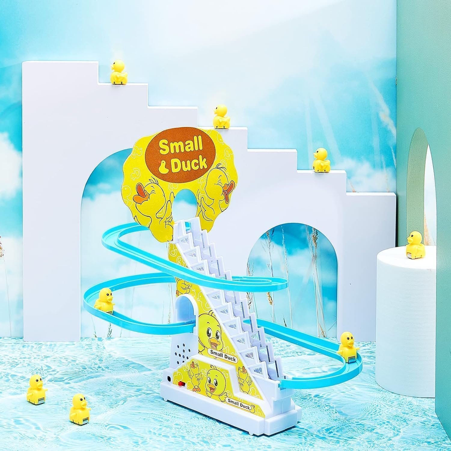 Duck Track Toys for Kids – Stair-Climbing Escalator with Lights & Music, Includes 3 Small Ducks – Interactive Duck Track Slide Toy – Perfect Toddler Gift