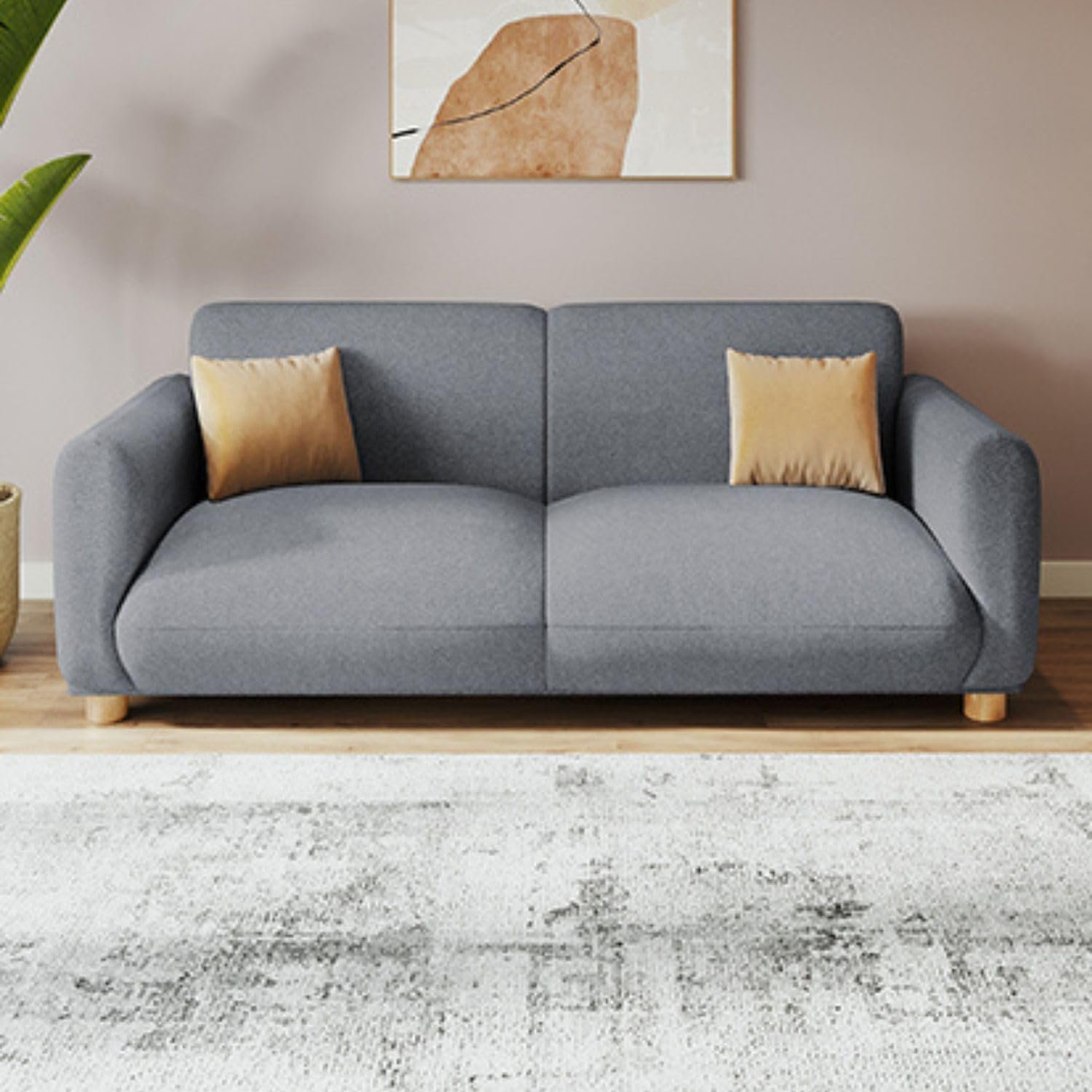 Interio by Godrej Sofa Fluffy 3 Seater Fabric Sofa for Living Room, 3-Years Warranty, Solid Wood, Grey