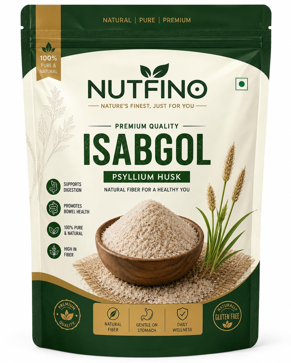 Husk, 1kg (Sat-Isabgol) | Nutfino Psyllium Husk, 1kg (Sat-Isabgol)100% Natural Soluble Fiber Supplement Supports Gut Health & Regular Bowel Movements