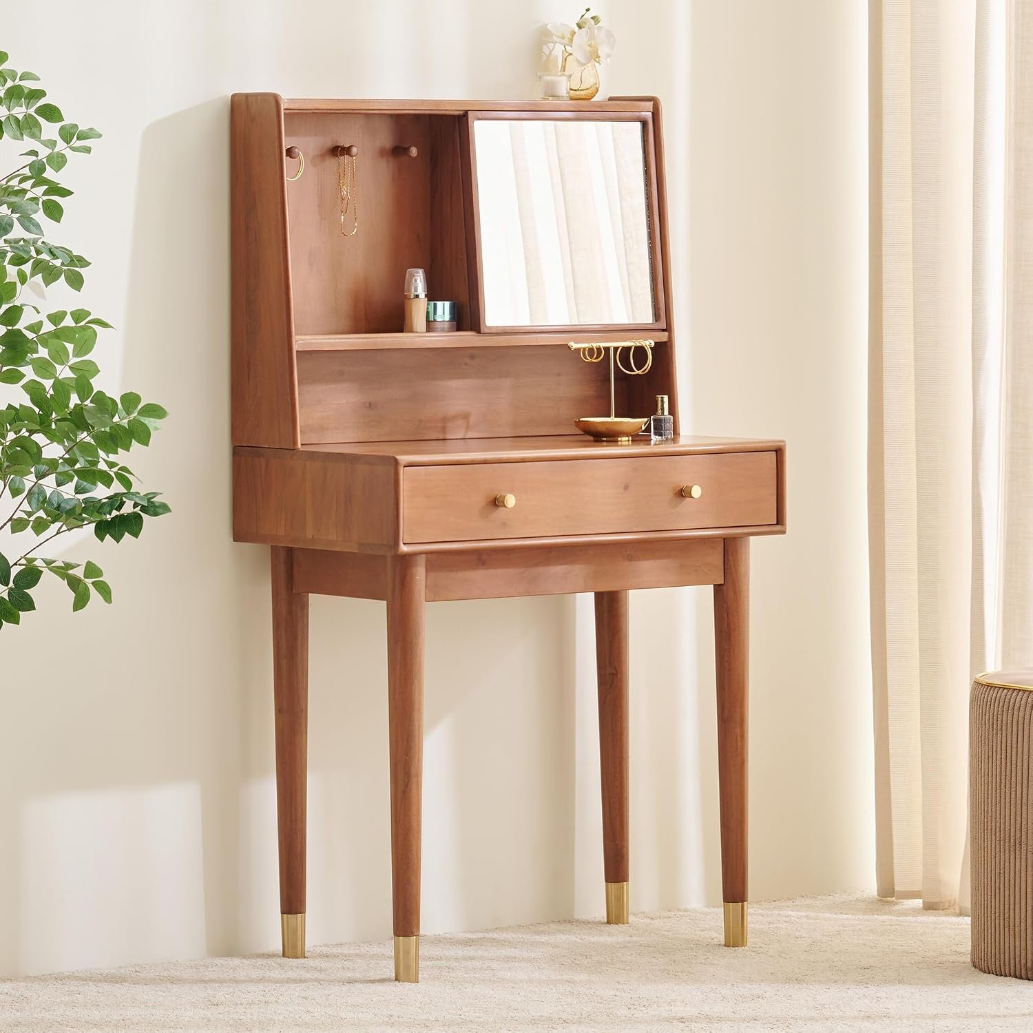 Home Centre | Amanda Dresser Mirror with Drawer | Acacia Wood | Acacia Solid Wood | Brown | 1 Year Warranty