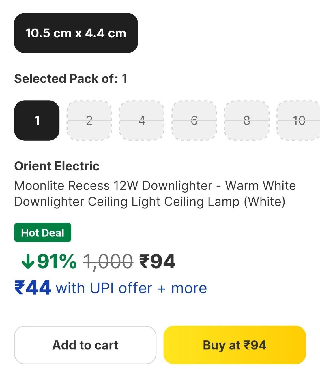 Orient Electric Moonlite Recess 12W Downlighter - Warm White Downlighter Ceiling Light Ceiling Lamp Price in India - Buy Orient Electric Moonlite Recess 12W Downlighter - Warm White Downlighter Ceilin