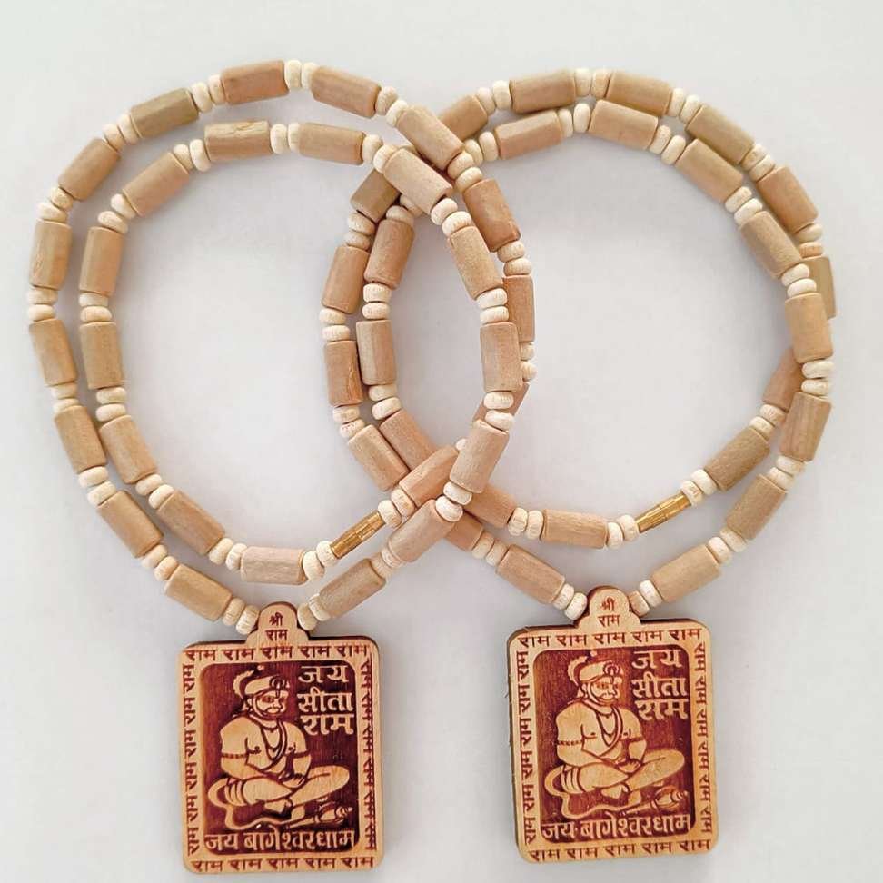 girgit bhageshwar dham tulsi mala hanuman ji pendant kanthi 2 pcs combo wood