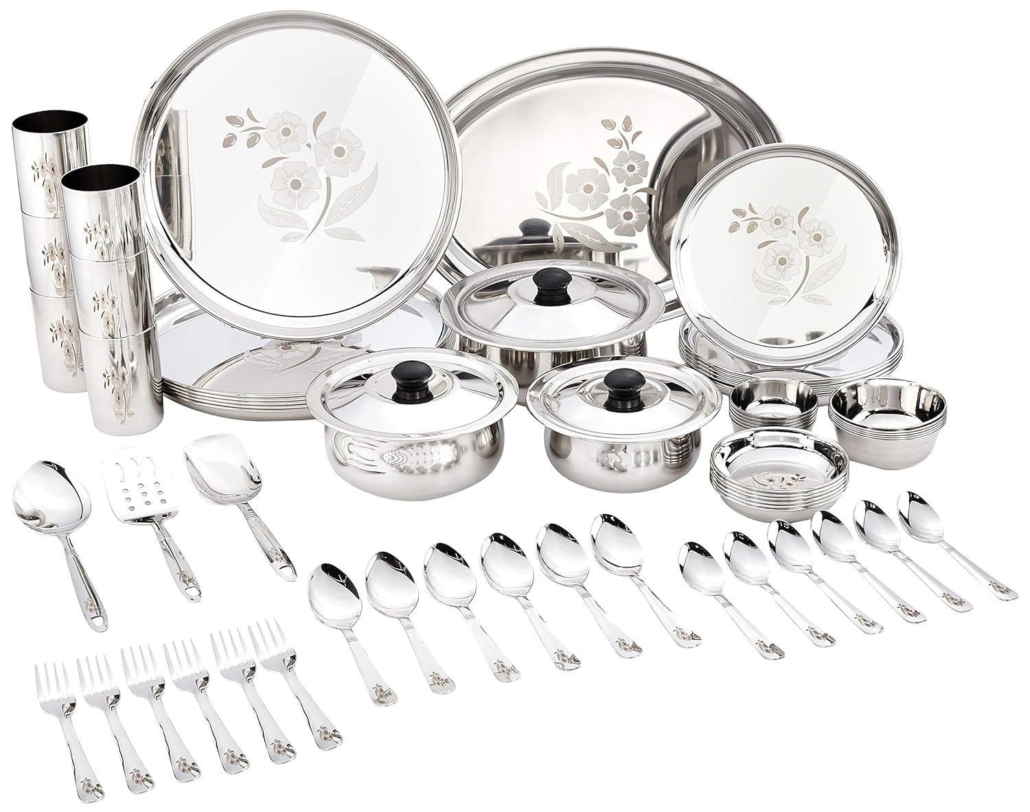 Amazon Brand - Solimo Solimo - Stainless Steel Dinnerware Set - 40 Pcs