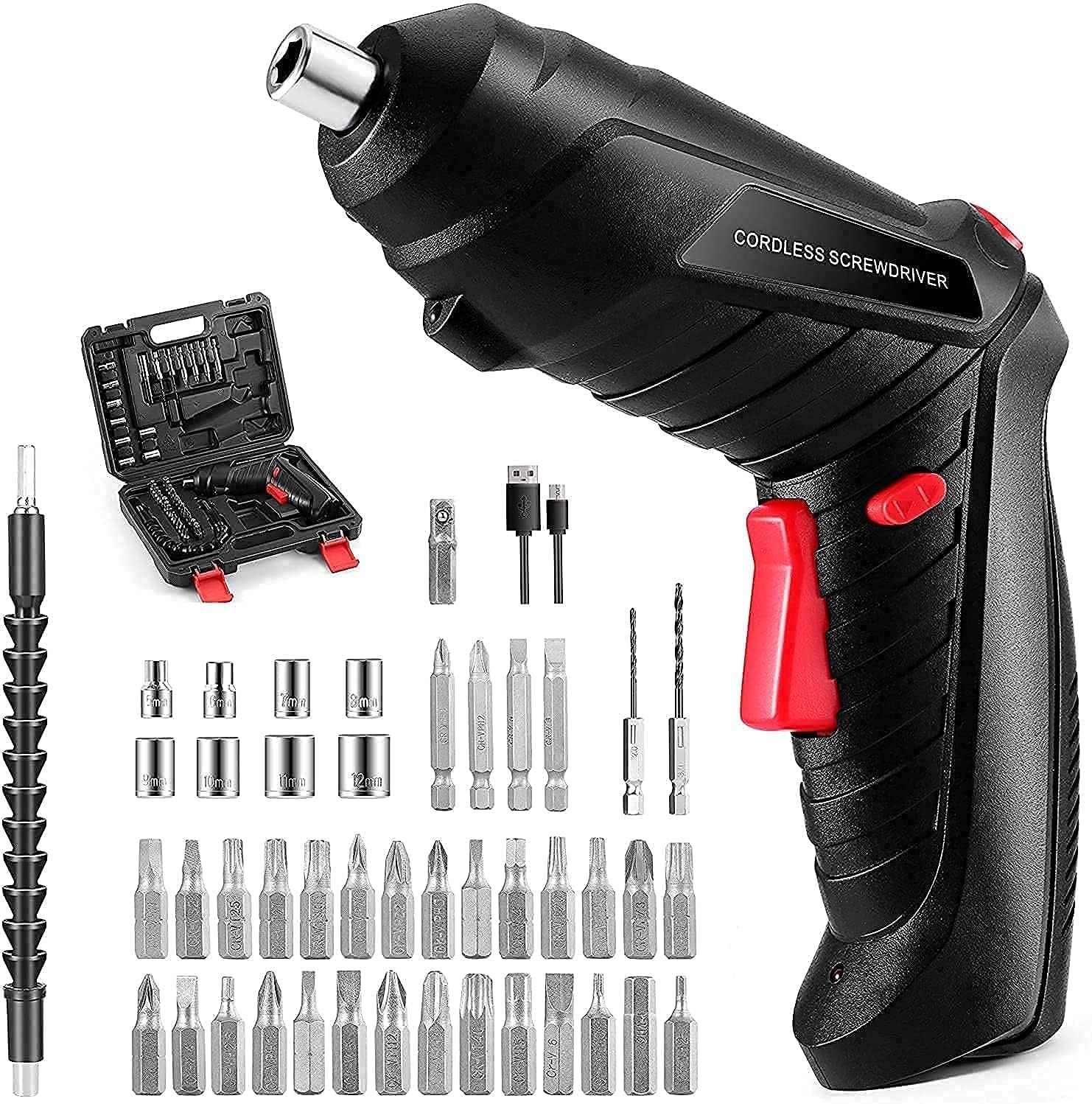 47 in 1 Cordless Electric Screwdriver Drill with Built-in LED Rechargeable Wireless Drill Machine Kit Power Drill Screw Gun Tool, Accessories for House,Office