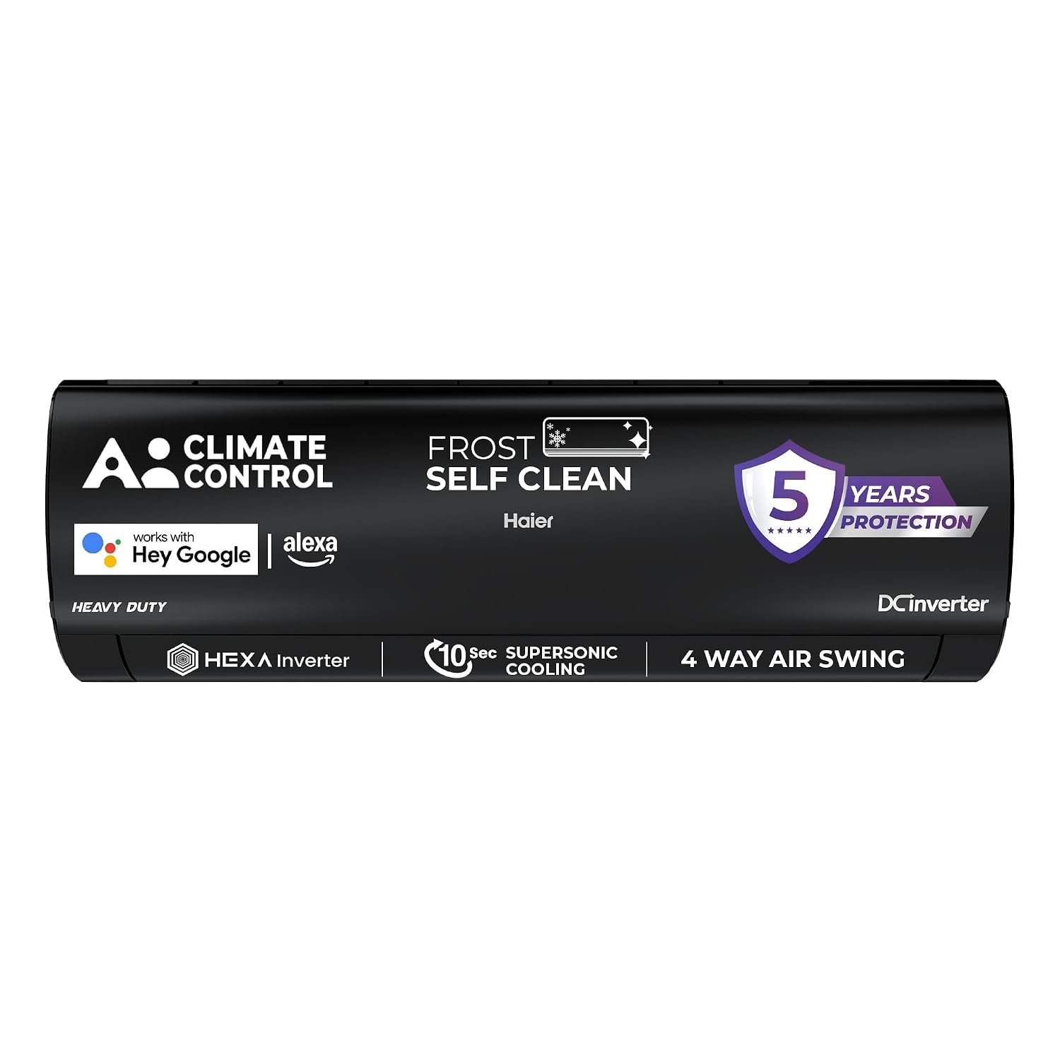 Haier Black Edition 1.5 Ton 5 Star AI Climate Control Smart Split AC (5460 Watts, Copper, HEXA Inverter, Heavy Duty, 4-Way Swing, Frost Clean, HD Filter, Cools at 60°C-HSU19K-PZAIB5BN-INV, Black)
