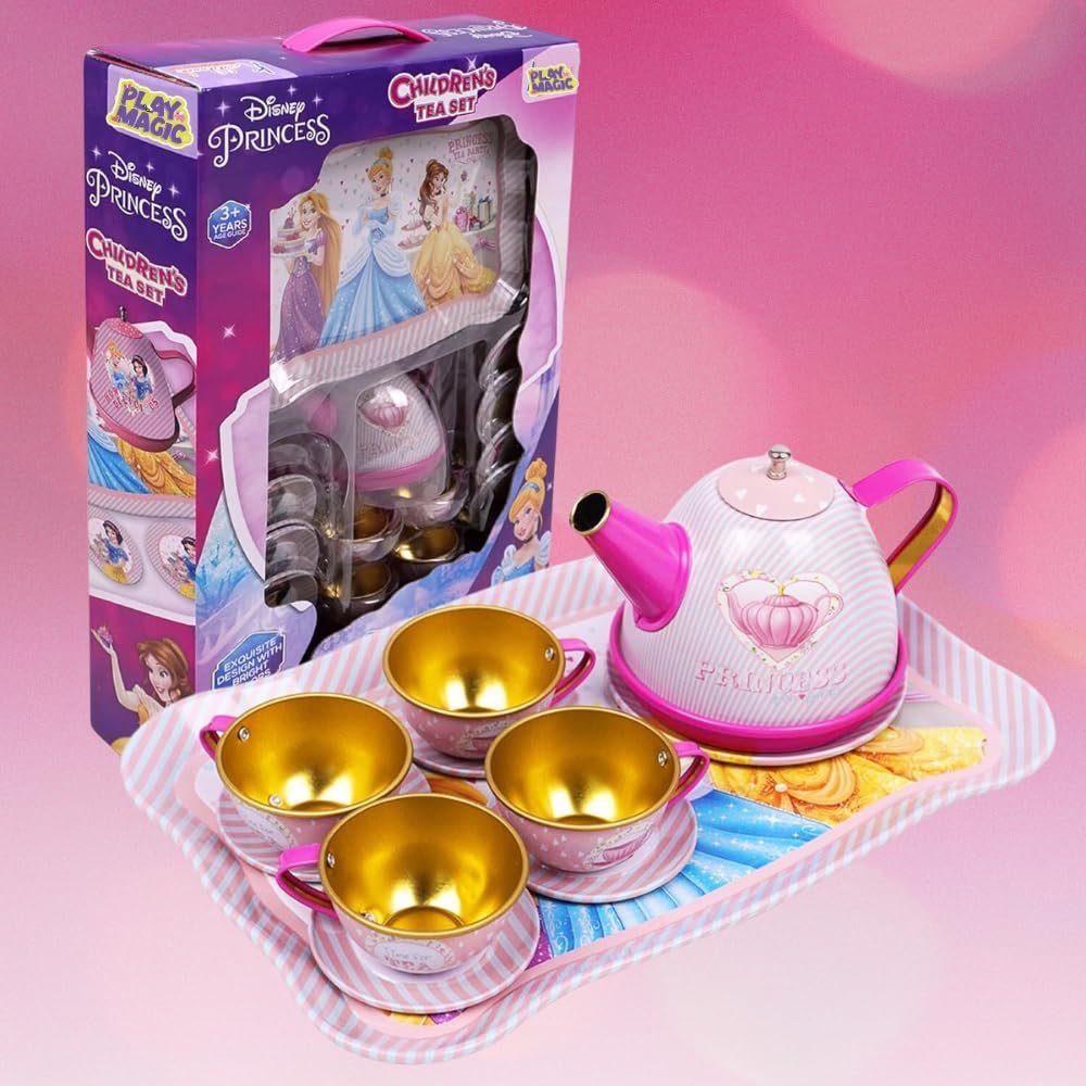 PlayMagic Children's Tea Set Princess | Tea Party Set Toy Pretend Play Gifts Age 3-6, Kids Girls |Toys Kitchen Tea Set Princess 14 Pieces|Kitchen Pretend Play for Girls Boys