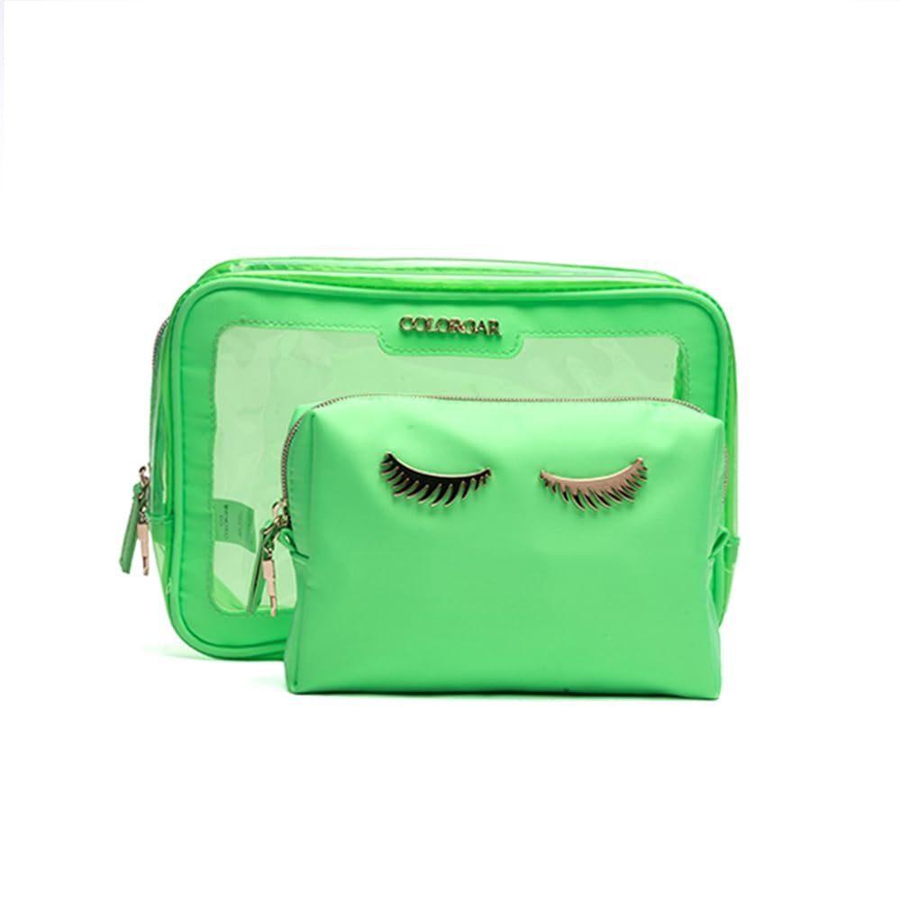 Colorbar Polyester Lips & Lashes Casual Box Pouch (Set Of Two) - Neon Green