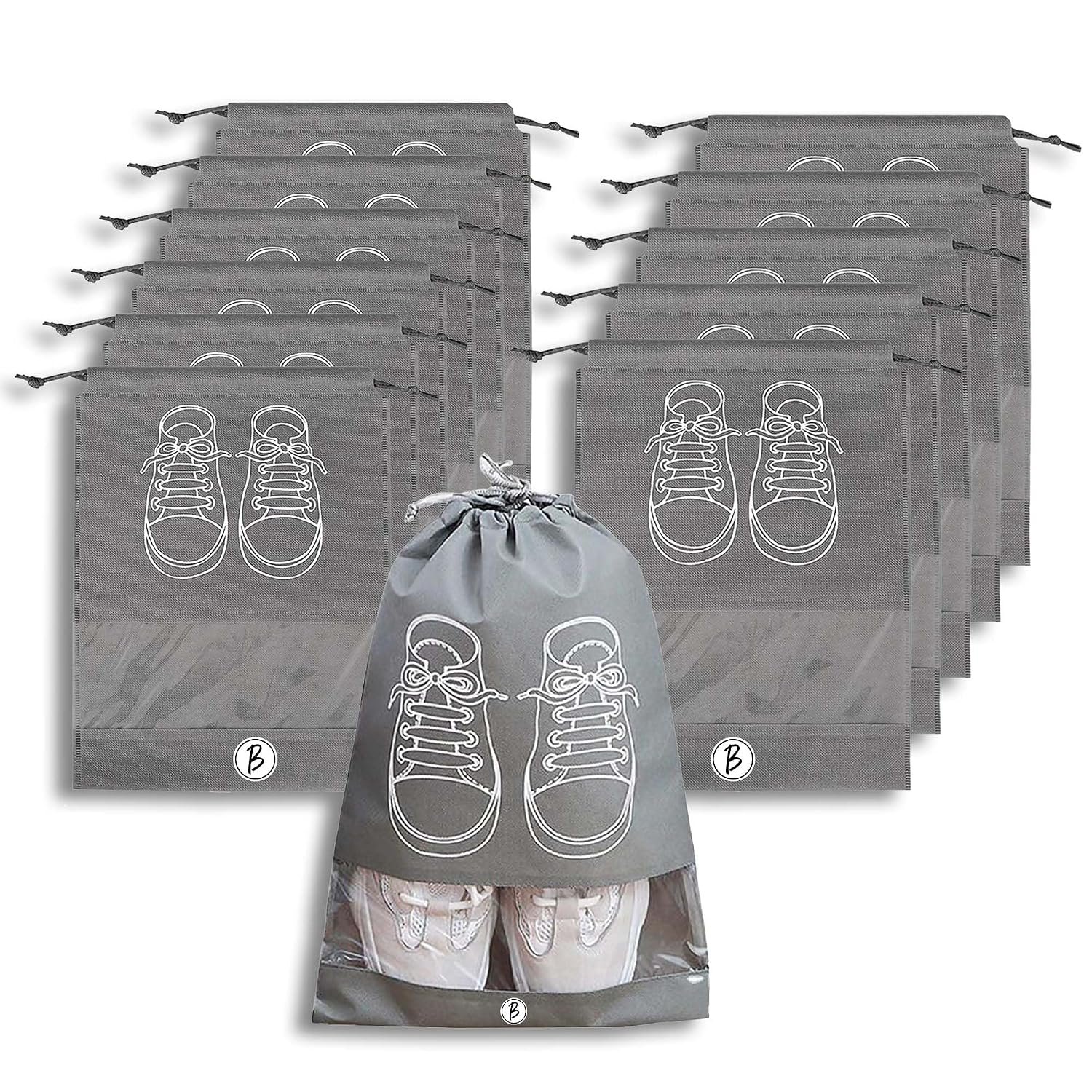 Shoe Bag for Travel & Storage|Water-Resistant Shoe Organizer for Men & Women|Foldable Shoe Cover for Luggage & Closet |Travel Accessories for Footwear Protection (Grey,Pack of 12)
