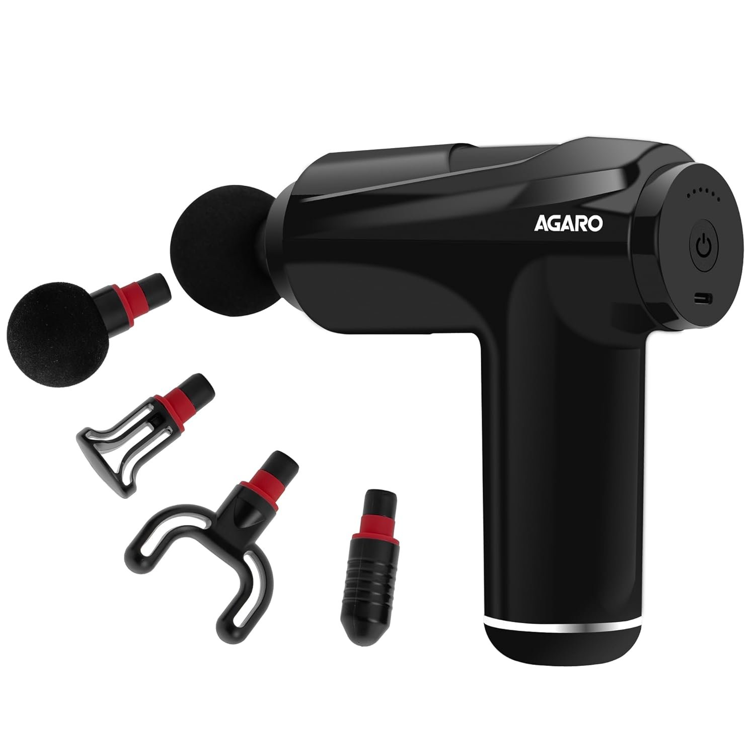 AGARO Primo Gun Massager, 4 Heads, 6 Speed, Rechargeable, Handheld, Deep Tissue Muscle Massager for Full Body Relief, Muscle Relaxation of Neck, Shoulder, Back, Foot for Men & Women, Black