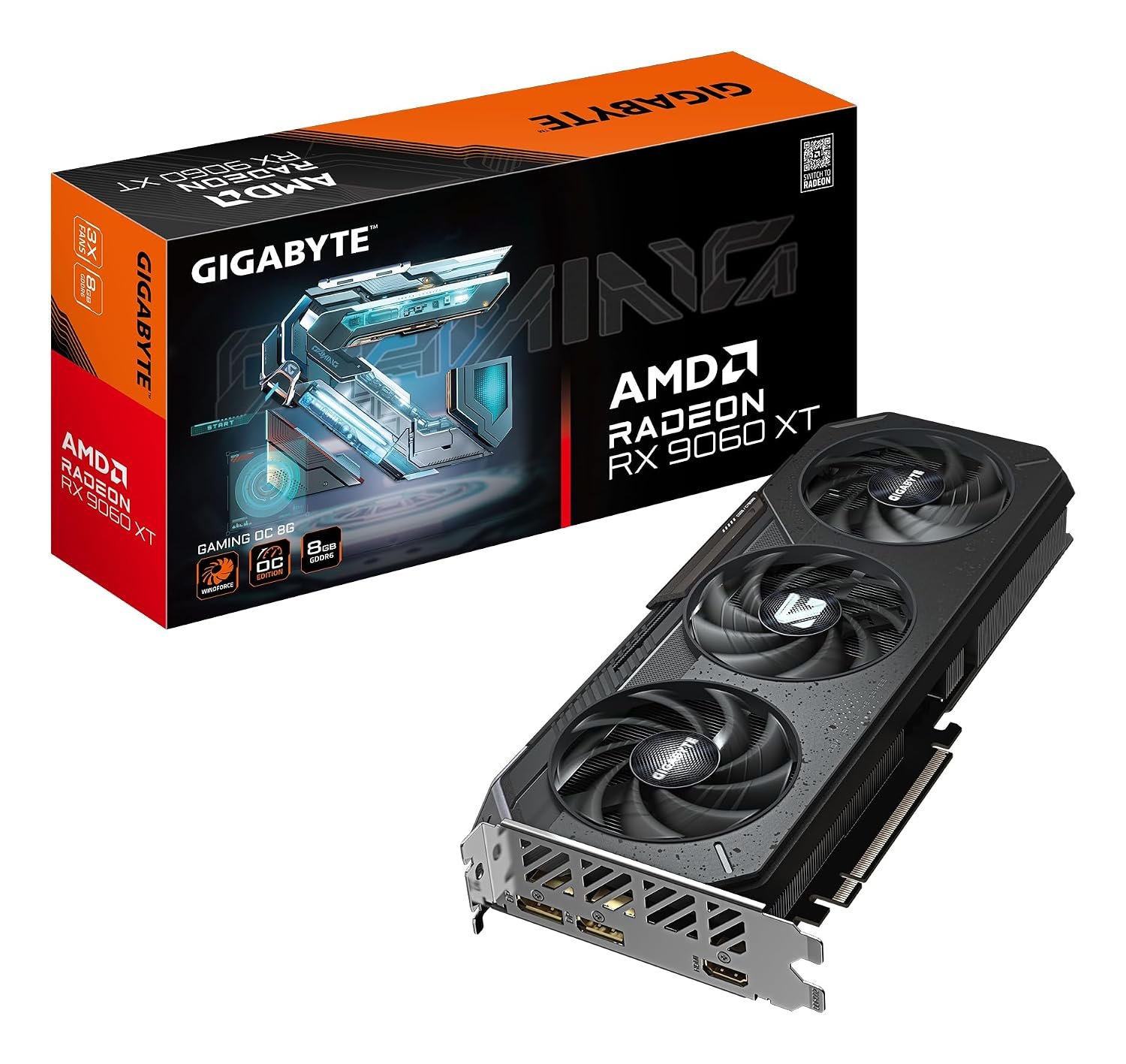 Gigabyte Radeon RX 9060 XT Gaming OC 8G Graphics Card - 8GB GDDR6, 128bit, PCI-E 5.0, 3320 MHz Core Clock, 2 x DisplayPort, 1 x HDMI, GV-R9060XTGAMING OC-8GD