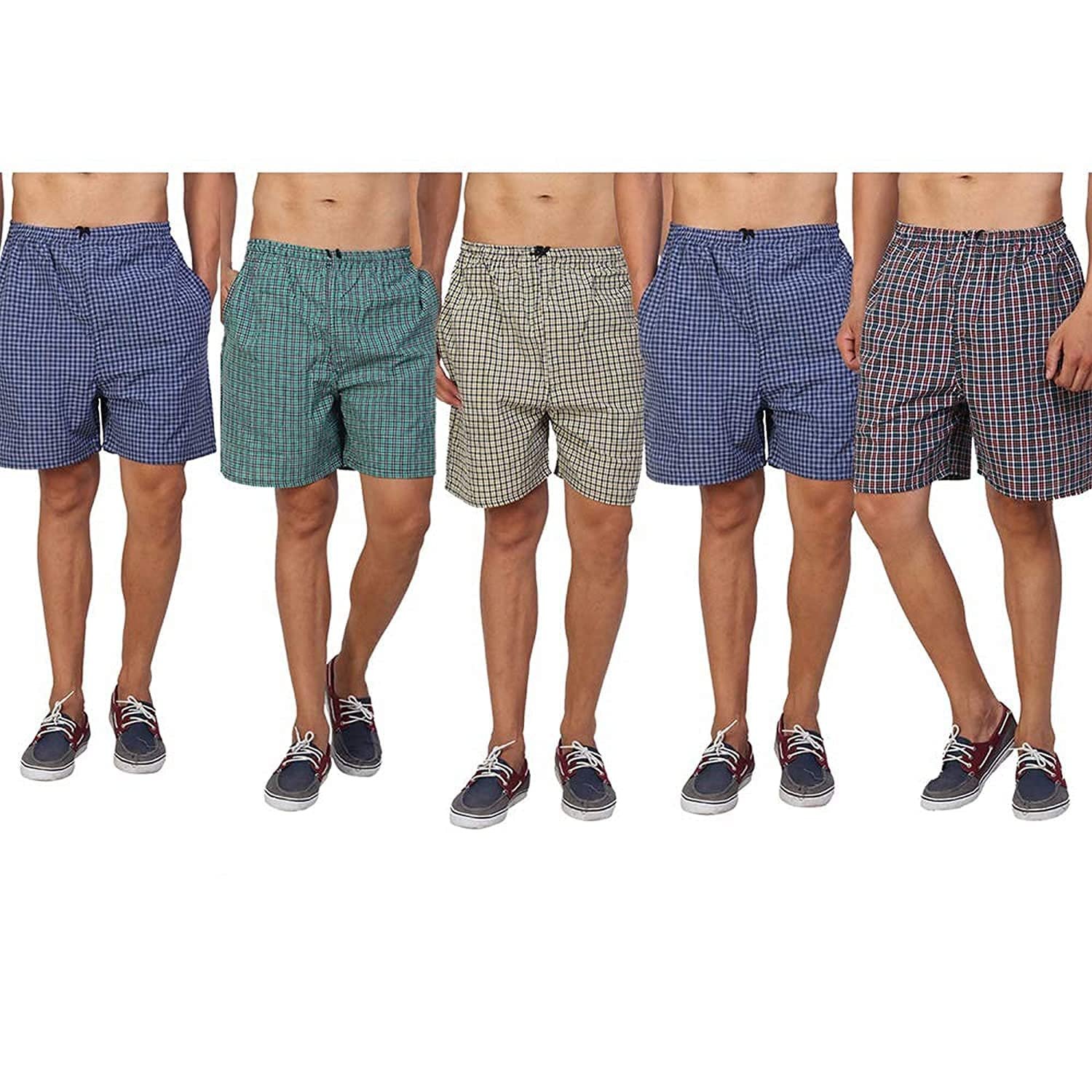 Men's Ultra-Light Soft Cotton Checkered Boxer Shorts (Pack of 5) - Made in India