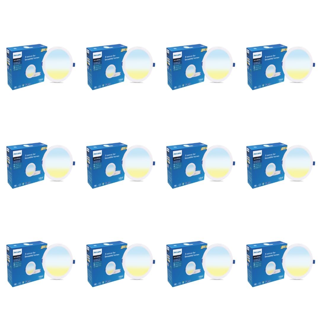PHILIPS 10W 3in1 Round AstraGlow Pro LED Ceiling Light | Slim Surface Panel for Home & Office | Energy Efficient Bright LED Fixture | Pack of 12