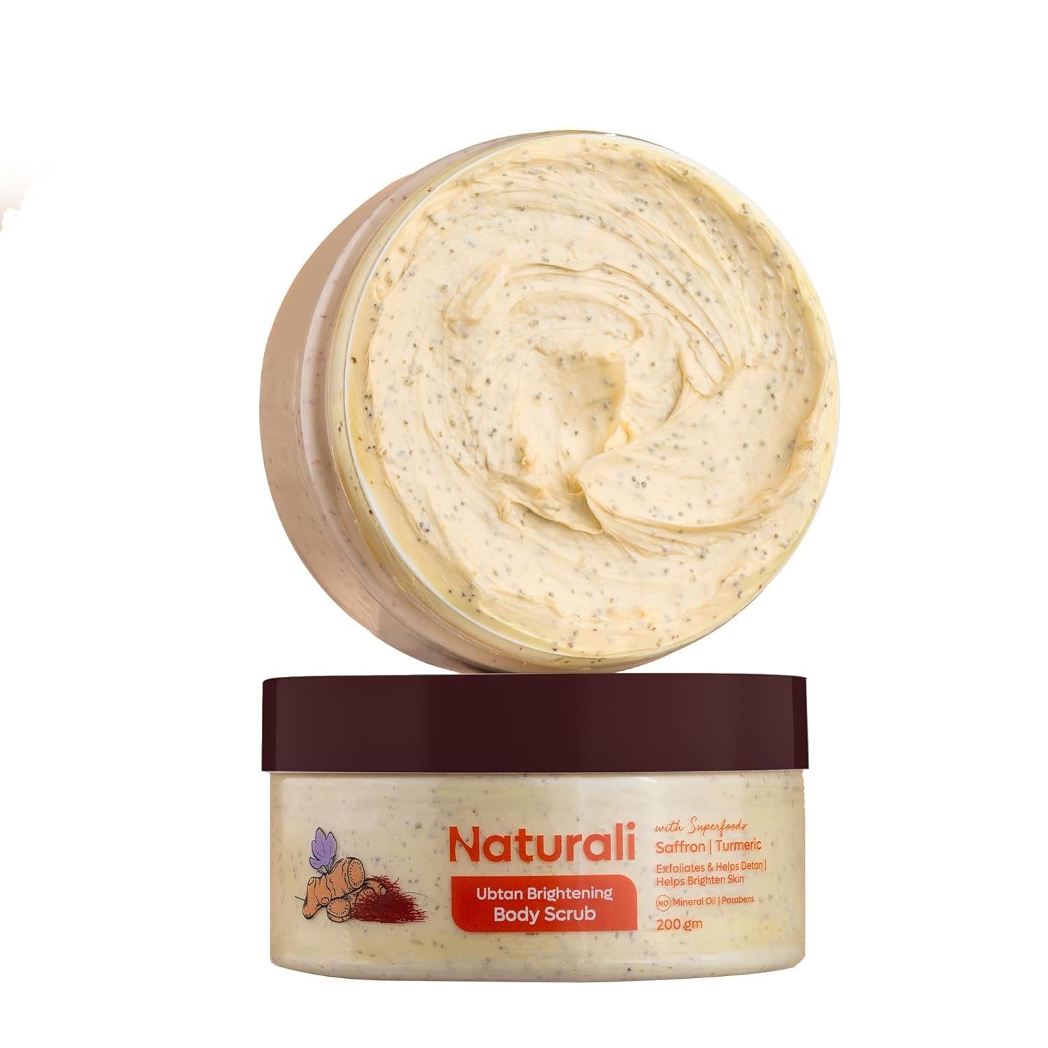 Naturali Ubtan Brightening Body Scrub | With Superfoods Saffron & Turmeric | Exfoliates | Removes Tan | Boosts Skin Glow | Paraben-free | For All Skin Types | 200gms
