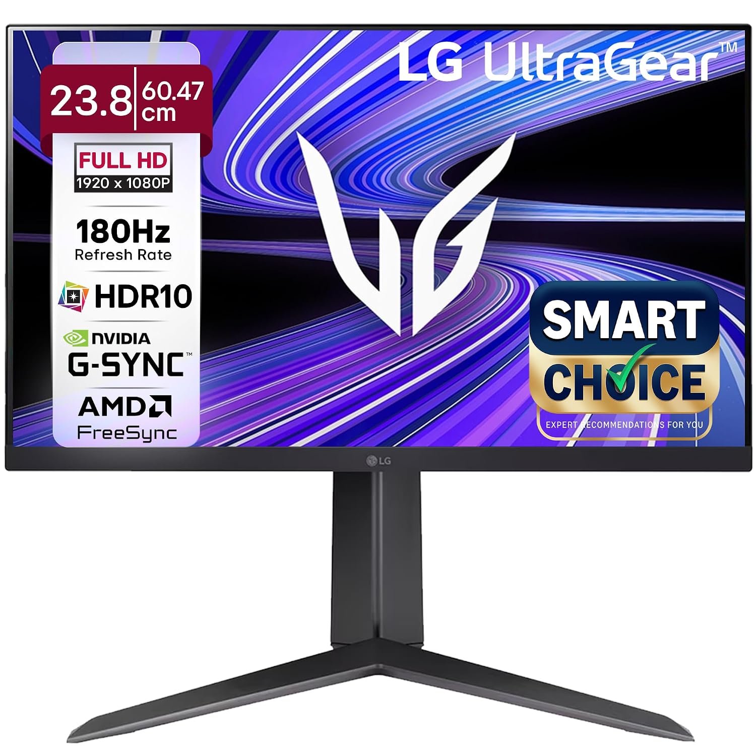 LG 24GS65F Smartchoice 60.47cm (23.8Inch) Ultragear FHD (1920x1080) IPS Gaming Monitor, 180Hz, 1ms, NVIDIA G-SYNC Compatible, AMD FreeSync, DP, HDMI, Tilt/Height/Pivot Adjustable, Anti-Glare (Black)