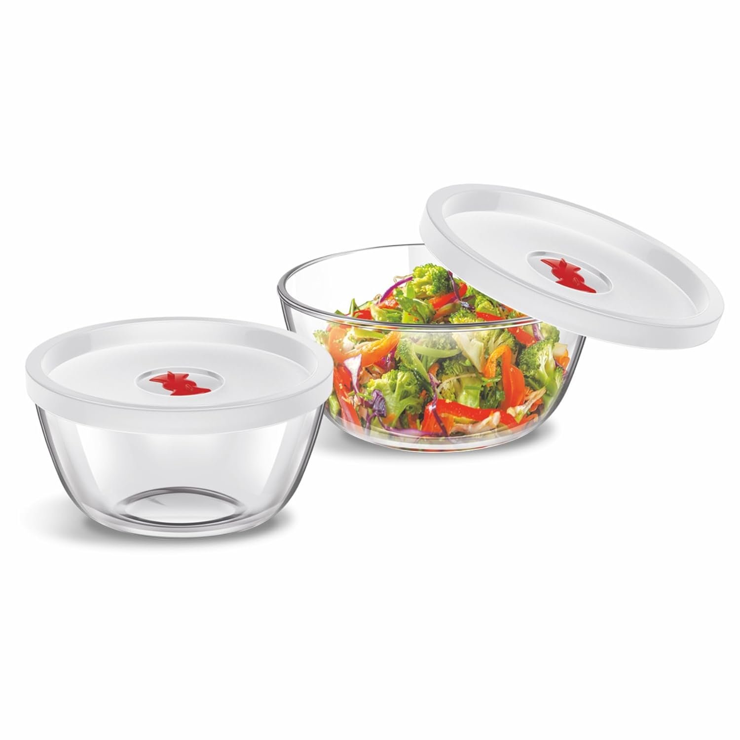 SignoraWare Borosilicate Glass Mixing Bowl Set With Lid | Microwave Safe | Baking & Serving | Ideal for Marinating Dishes & Whisking Cream | Gifting Set (1 Ltr x 2 | Set of 2 | Clear)