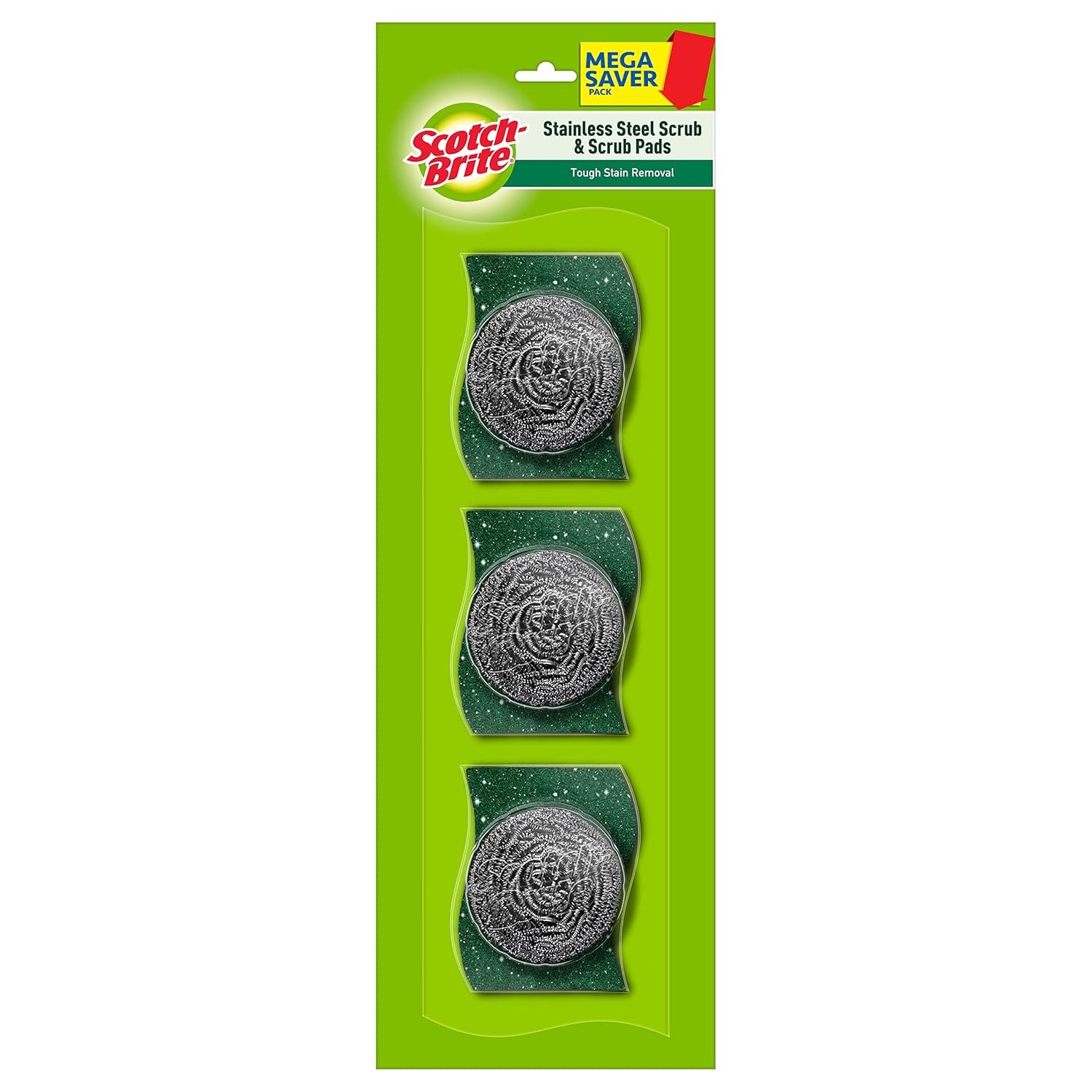 Scotch-Brite Stainless Steel Scrub - Pack of 3 (3X 15g Steel +Free 3 Scrub Pads 3"X3")