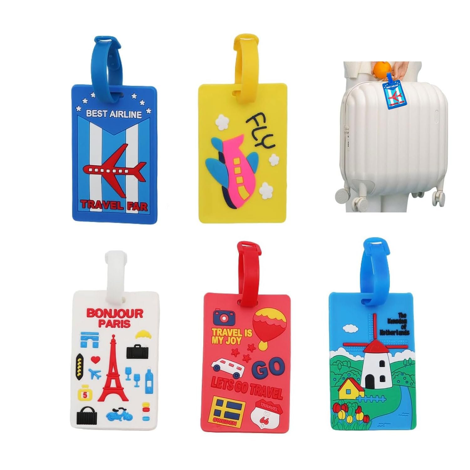 5Pcs Luggage Tags PVC Luggage Labels for Suitcases with Name Address Phone Number Labels Travel Tag for Baggage Identity ID Labels for Easily Identification (Multi/Style B)