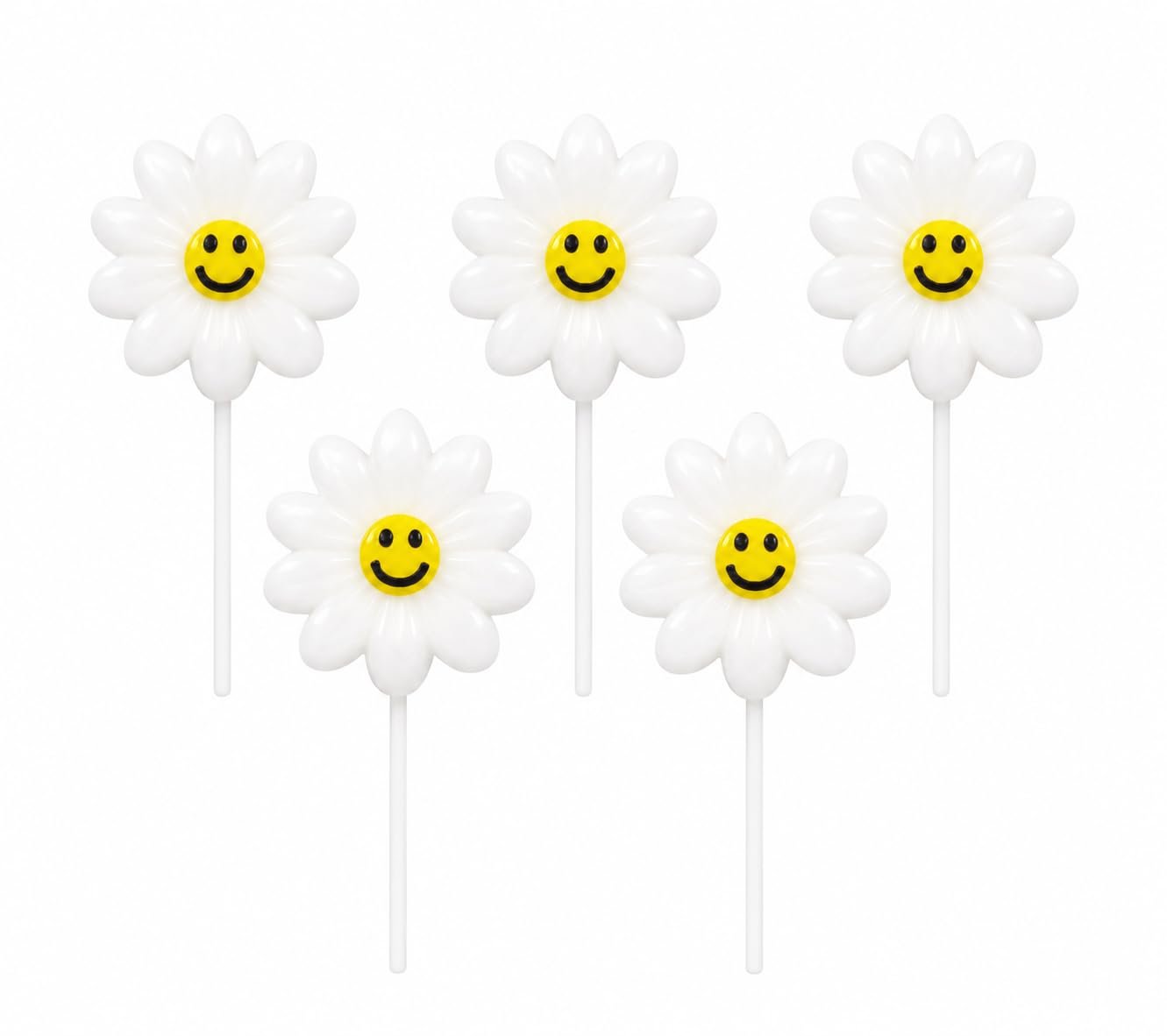 Smiley Flower Birthday Candles for Cake Decoration, Pack of 5, Flower Shape Decorative Cake Candles, Natural Wax Party Candles for Birthday, Anniversary, Baby Shower & Celebration (White)