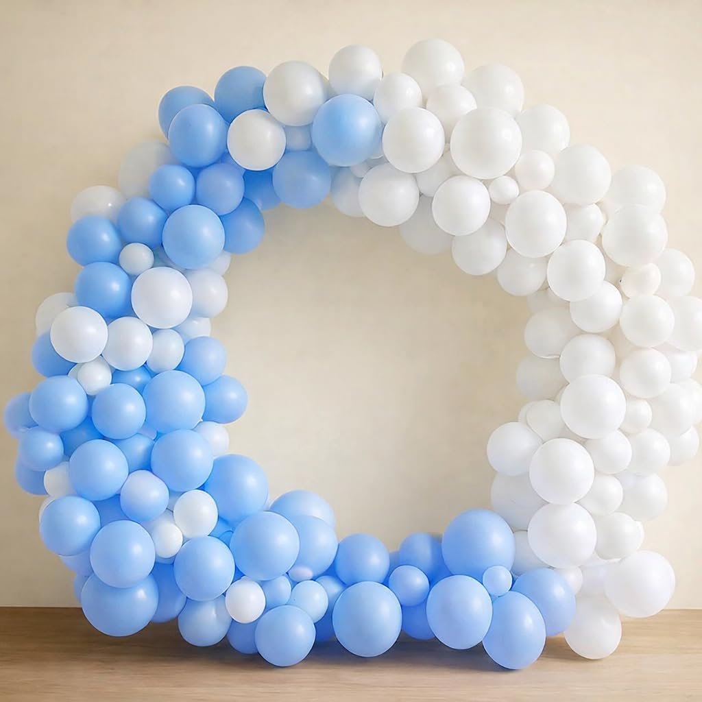 Regular Balloon Combo For Decoration with Glue Dots & Balloon Arch Strip – Party Decor Set For Easy Party Setup (BLUE WHITE, 50)