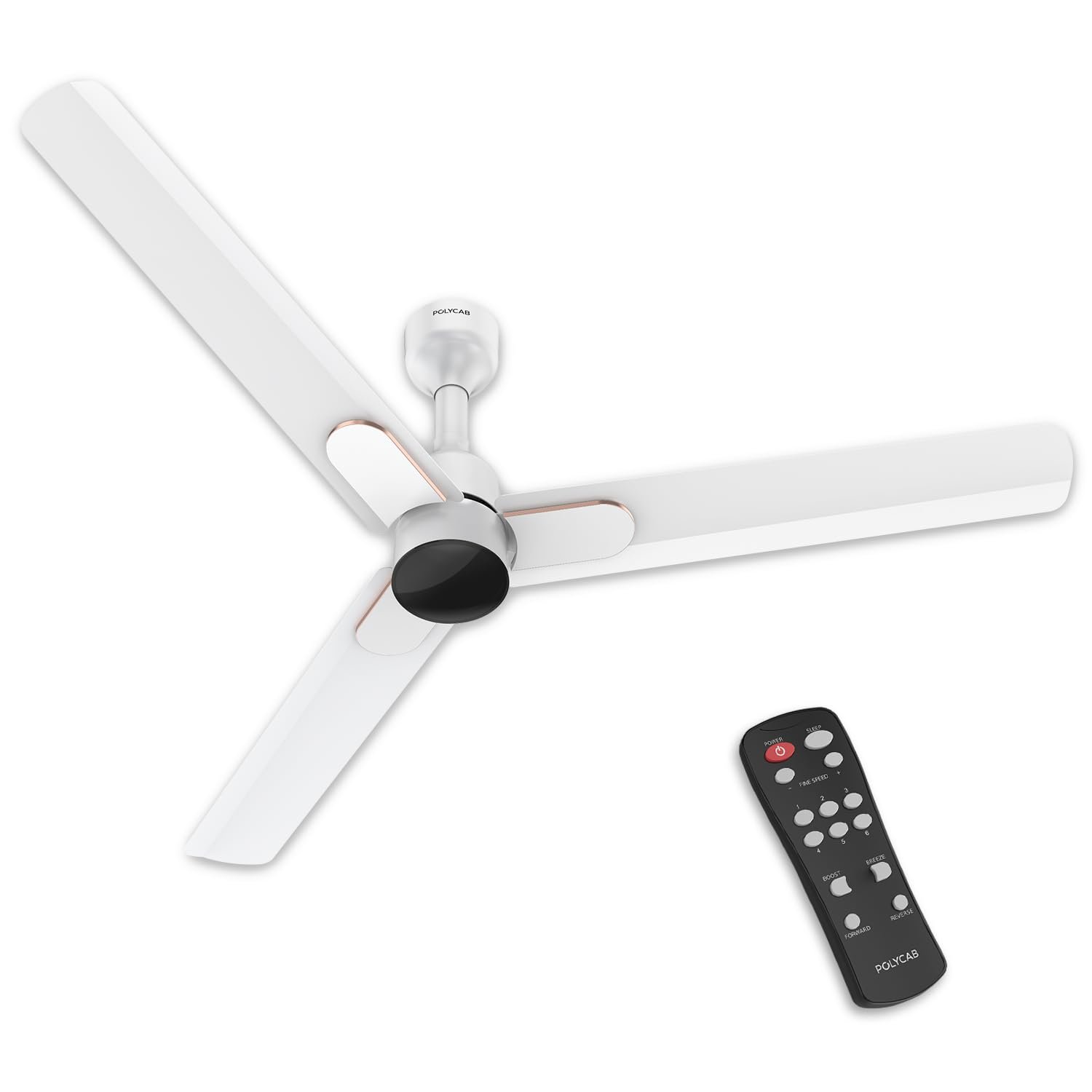 Polycab Wizzy Neo DLX 1200mm 5-Star BLDC, Remote Ceiling Fan for Living Room | 55% Energy Saving, High Air Delivery, 7 Speed Setting | 3-yr Warranty【Snow White】