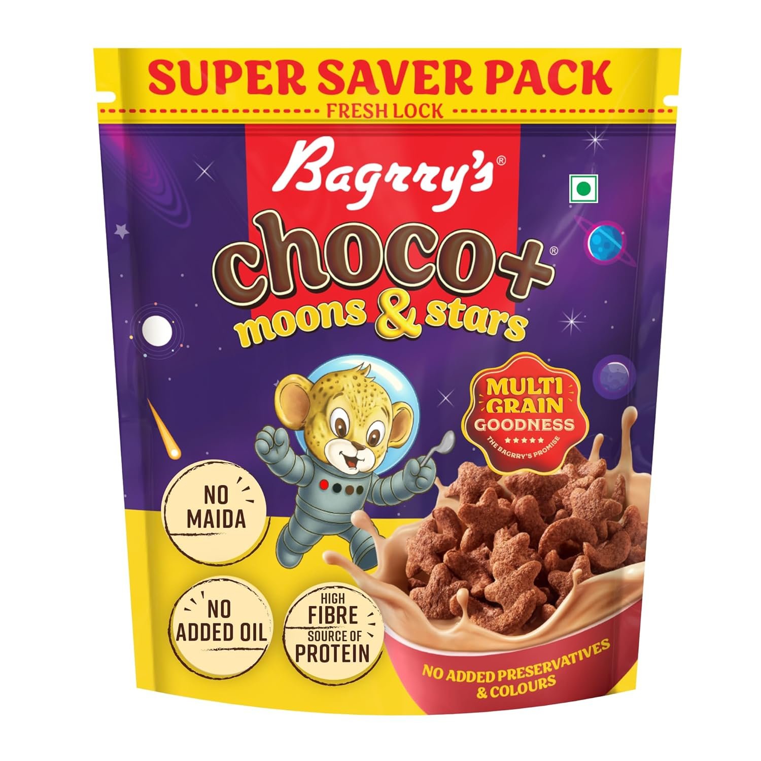 Bagrry's Choco+ MOONS AND STARS - 1.2 kg | Multigrain Goodness | No Maida | More Chocolaty | Oats, Whole Wheat & Rice | High Fibre, Protein, Calcium | Delicious Breakfast Cereal for Kids &