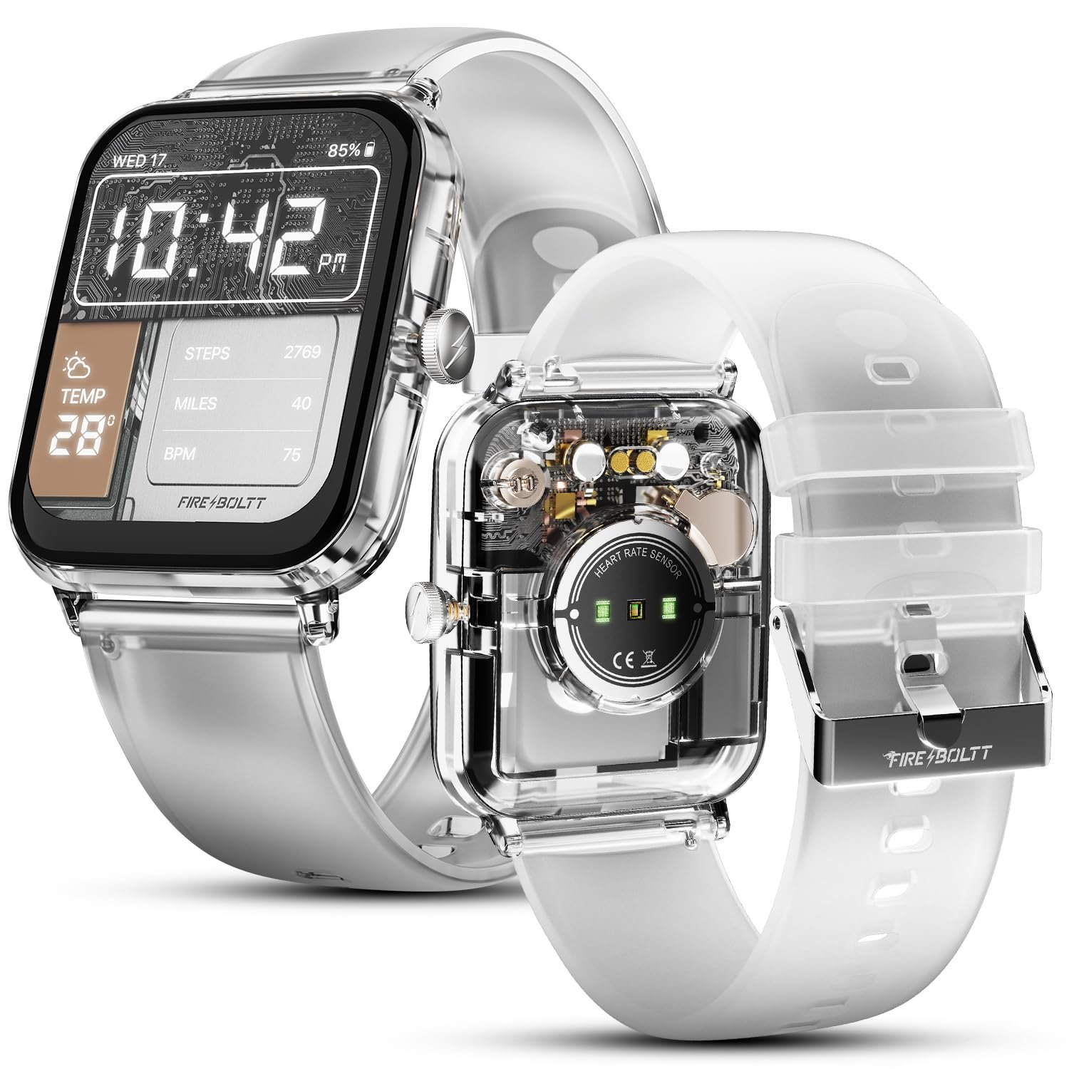 Fire-Boltt Ninja Phantom Smart Watch 1.83” Display, Transparent Clear Body Design, Bluetooth Calling, 120+ Sports Modes, Voice Assistant, AI Outfit Watch Face Smartwatch for Men & Women Stealth Wh