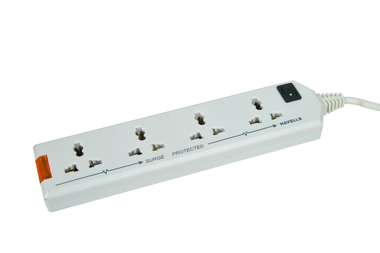Havells 4 Way Extension Board With Surge & Spike Protection|For Power Requirements Up To 1440W |1.5 Mtr ISI Certified Copper Wire| LED Indicator | Rating -6A, 240V | Home & Office Use, 10 Volt