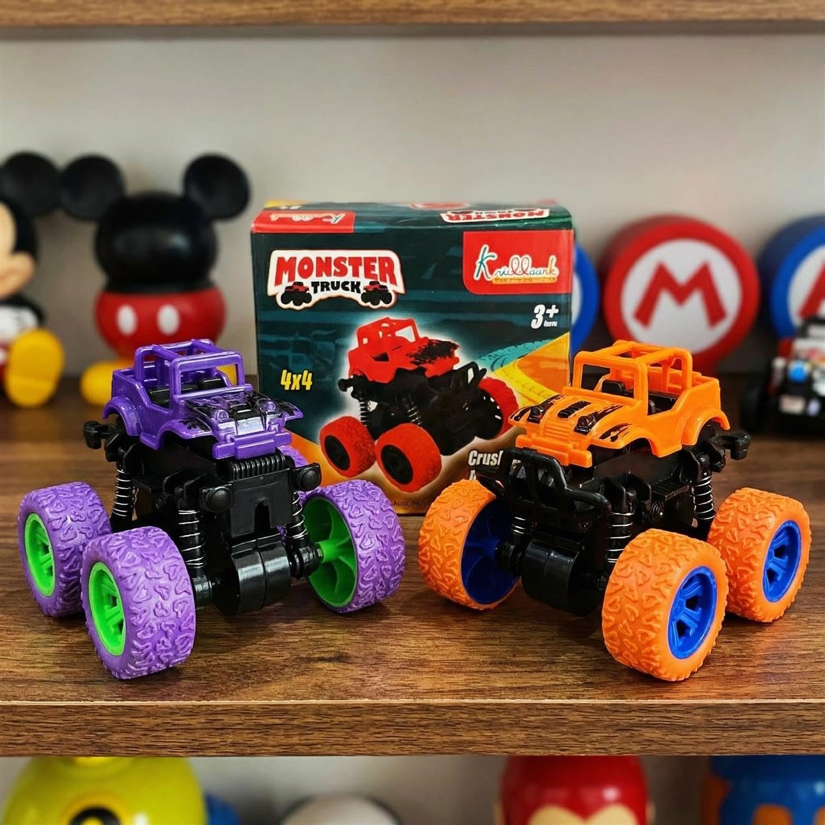 Kriddaank Pack of 2 4x4 Monster Truck for Kids - Friction Powered Stunt Cars with 360° Spin Action - 4WD Push and Go Toy Vehicles for Toddlers, Boys & Girls Aged 3-7 Years (Multicolor)