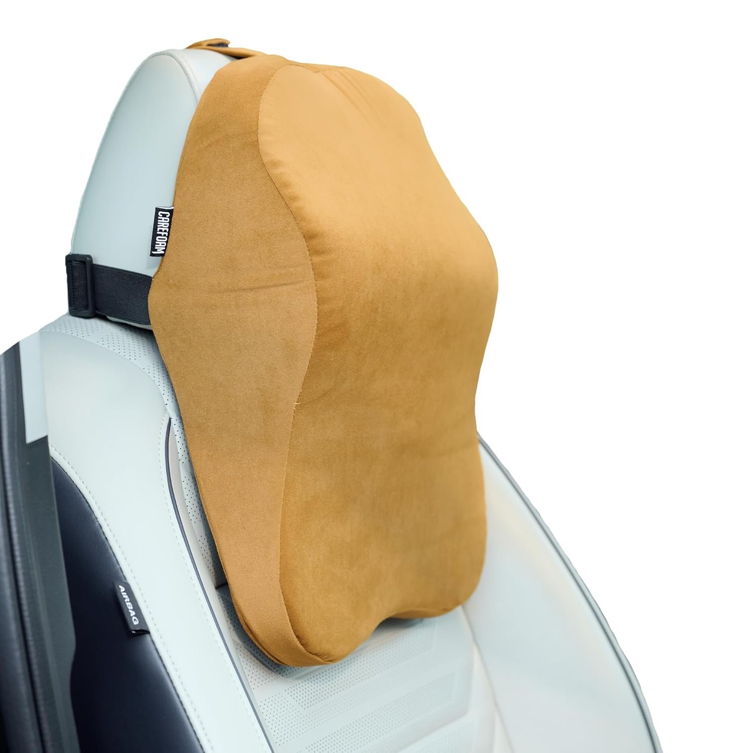 CareFoam Ultimate Memory Foam Car Neck Rest Pillow, Comfortable Rides, Superior Neck Support Cushion, Relieves Neck Pain, Tan Velvet Cover | 14 x11 x5 Inch | Small Pack of 1
