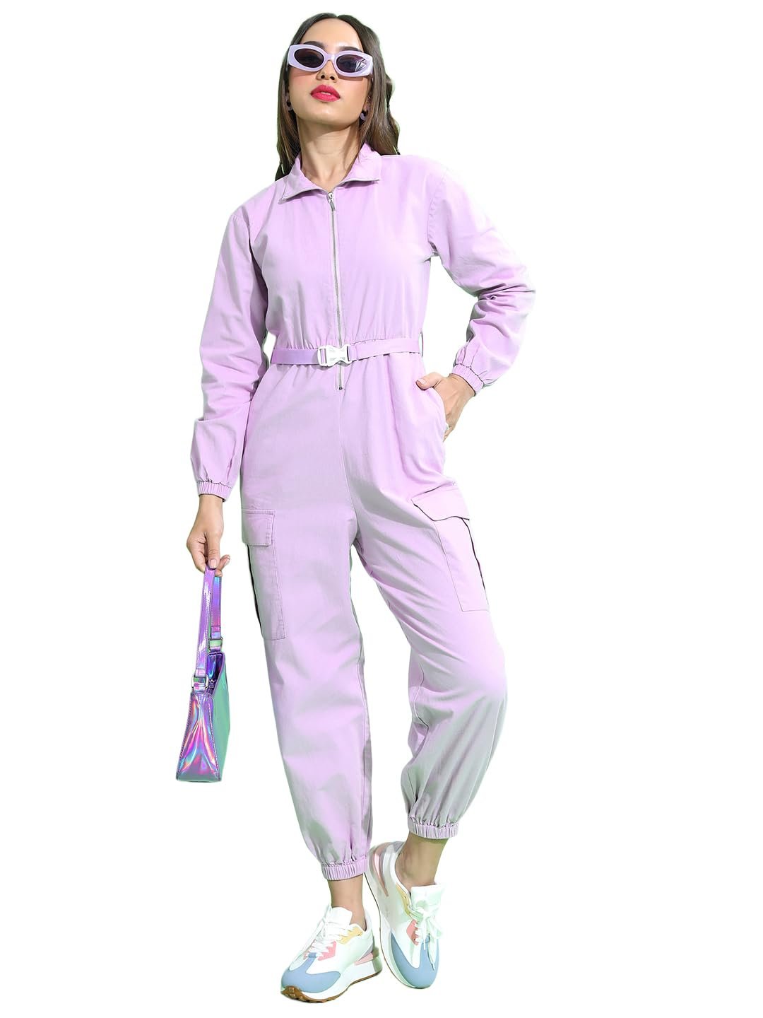 Tokyo Talkies Women's Long Sleeves Shirt Collar Solid Jumpsuit |Stylish | Casual