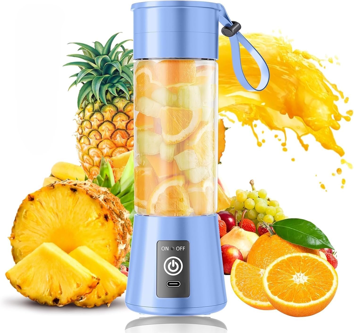 Toy O'Fun Portable 450ml Heavy Duty Blender 6-Blade – USB Rechargeable Personal Smoothie Maker, Juicer Cup, BPA-Free Travel Mixer (Multicolor - 1)