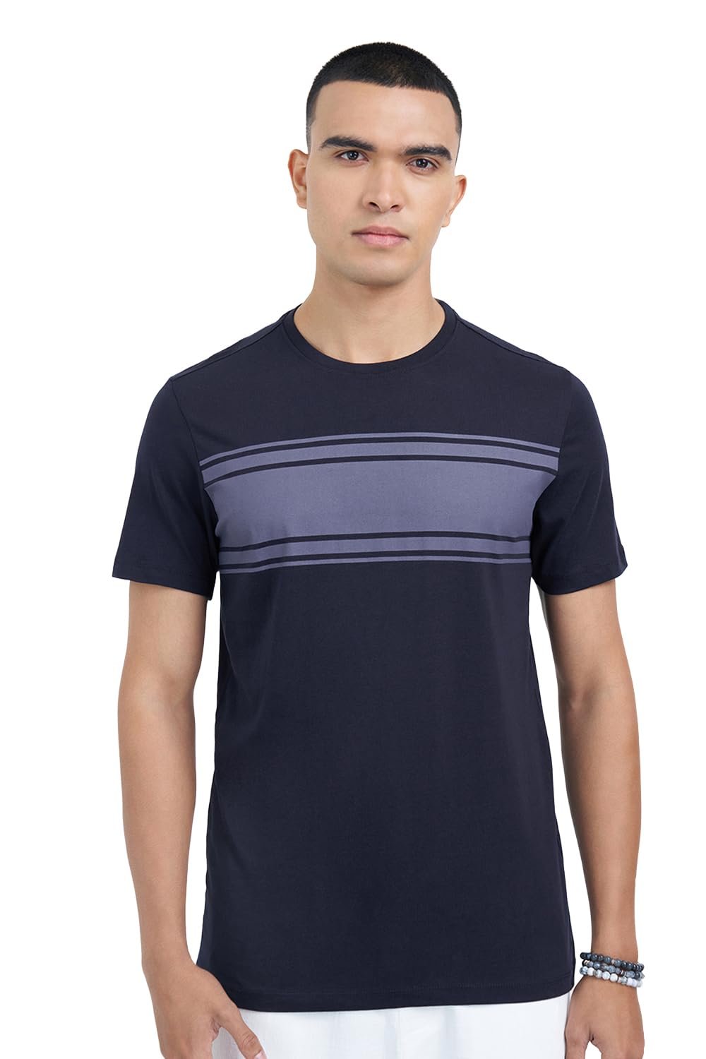 7 Alt by Pantaloons Men's 100% Cotton T-Shirt | Slim Fit | Round Neck | Half Sleeve