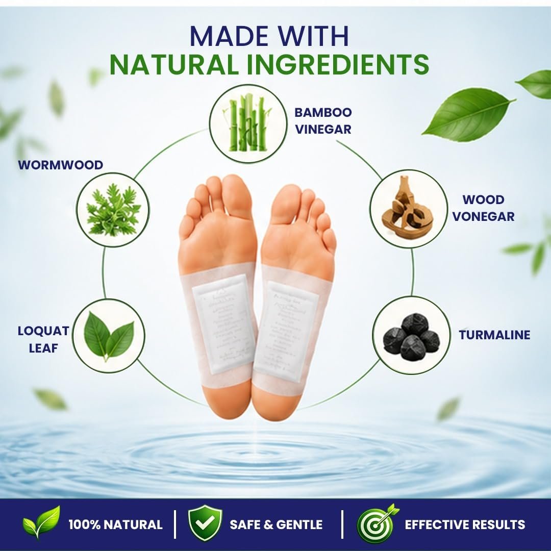 Shatras Herbal Foot Patch for Detox & Relaxation | Overnight Foot Pads for Tired Feet | Natural Ingredients for Sleep Aid, Pain Relief, Toxin Removal with Bamboo Vinegar Foot Patches with Adhesive