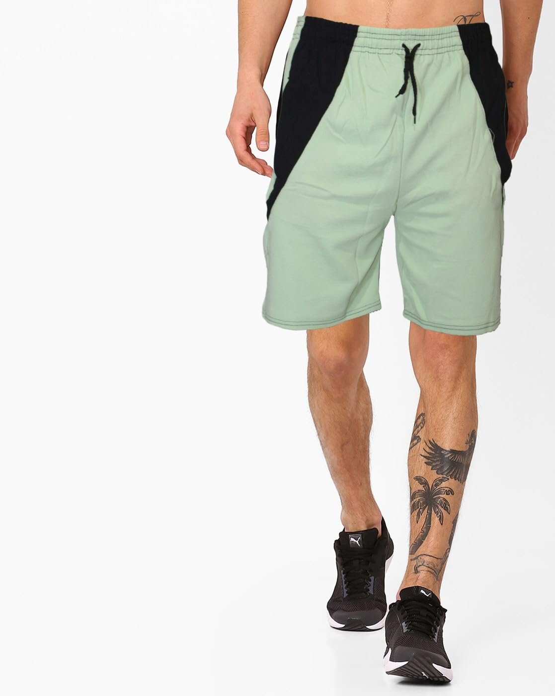 Men Light Green, Black Regular Shorts () shodry_olibla32