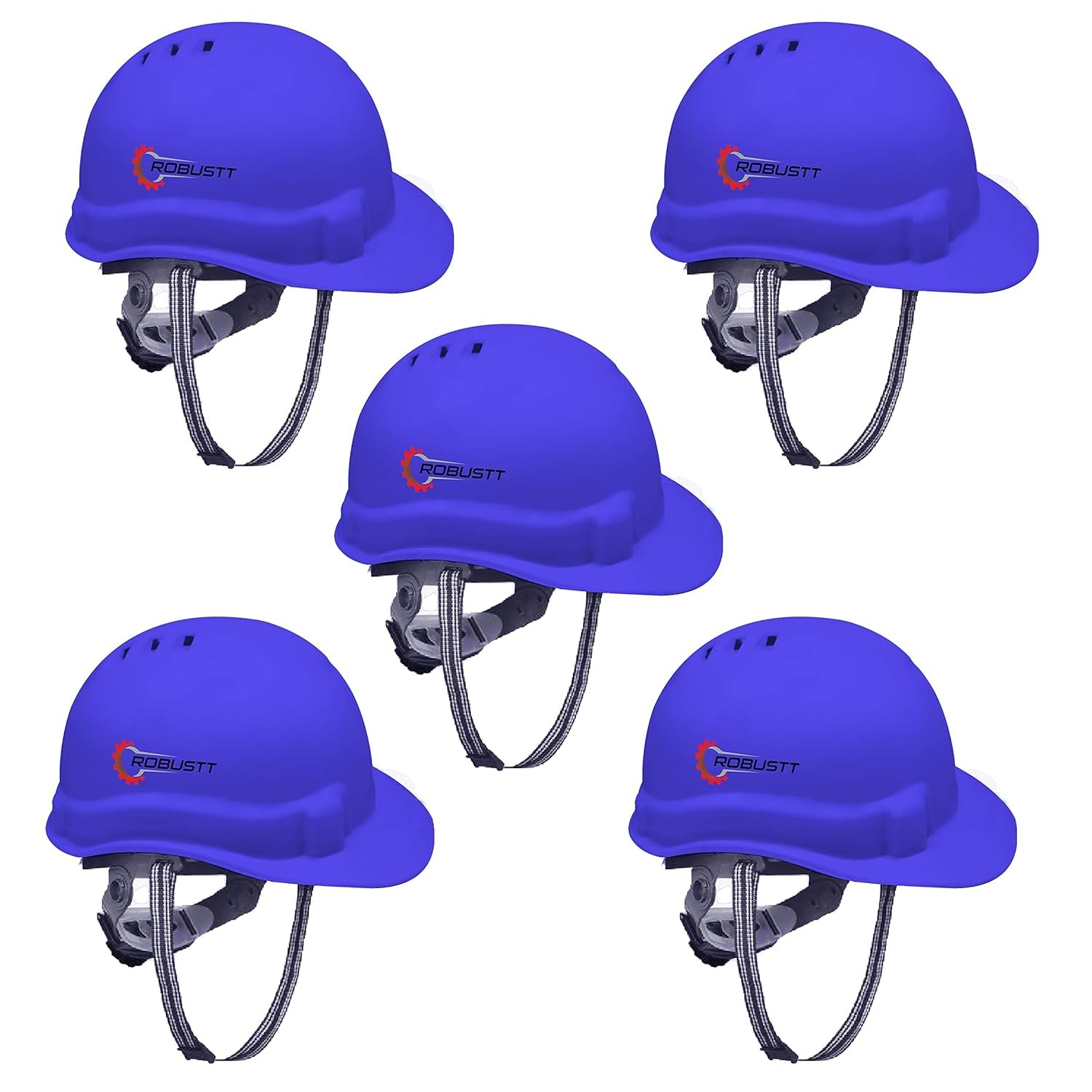 Robustt X Shree JEE Safety Helmet Executive Ratchet Type Adjustment, Protection for Outdoor Work Head Safety Hat with Sweat Band (Blue, Pack of 5)