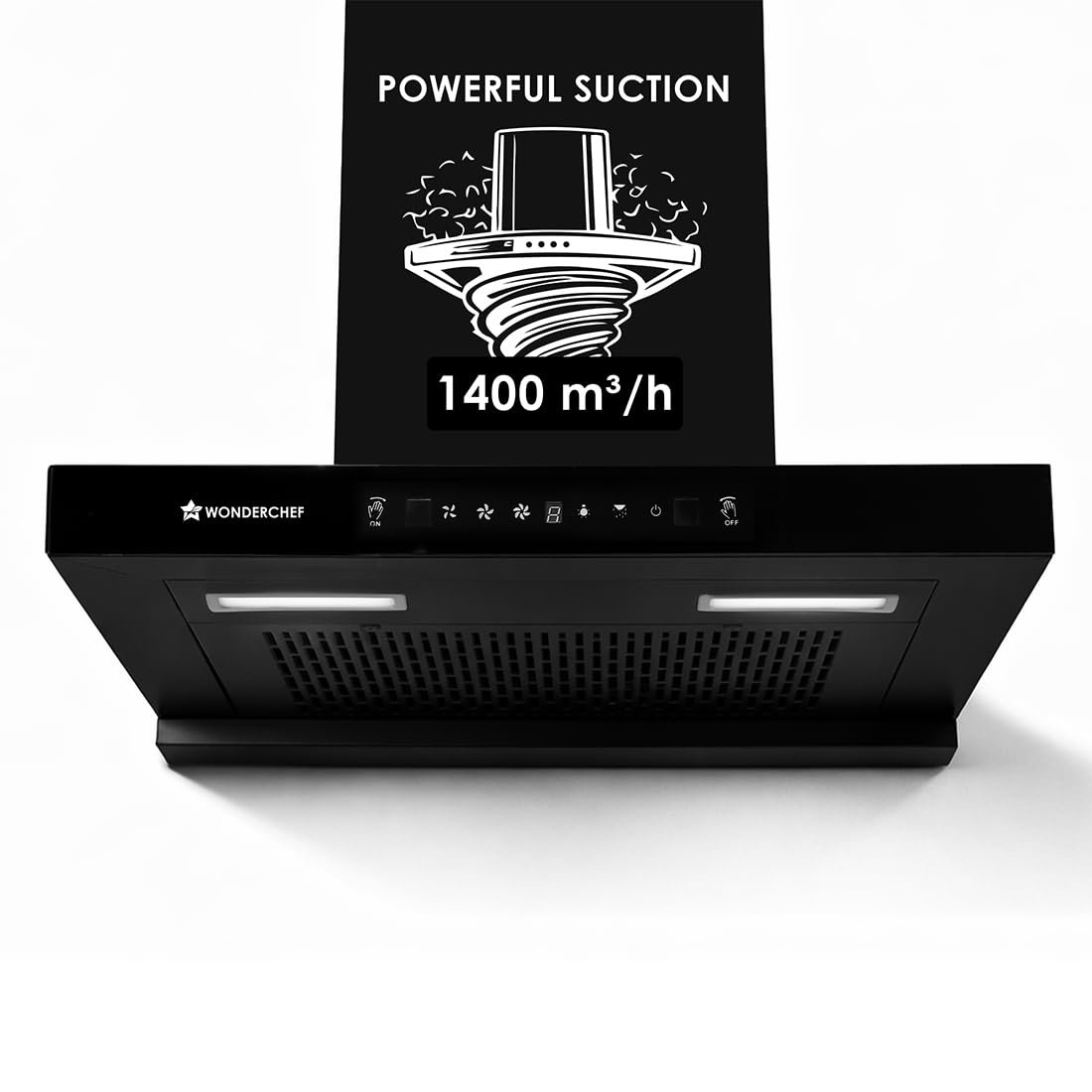 Wonderchef Ruby Sleek 60cm Chimney | Powerful Suction of 1400m3/hr | Auto Clean Function | Oil Collector | Low Noise | Black