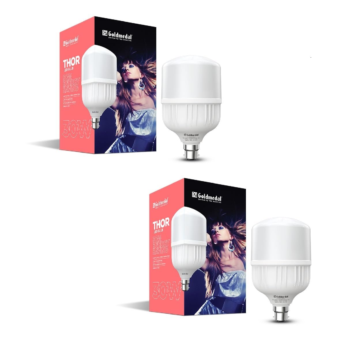 Goldmedal Thor 30W B22 Base LED Bulb For Home & Office | Energy Efficient | 230 Degree Light Coverage | Surge Protection up to 4KV | Rated Life 15000 Hrs |Warm White (3000K) |Pack of 2