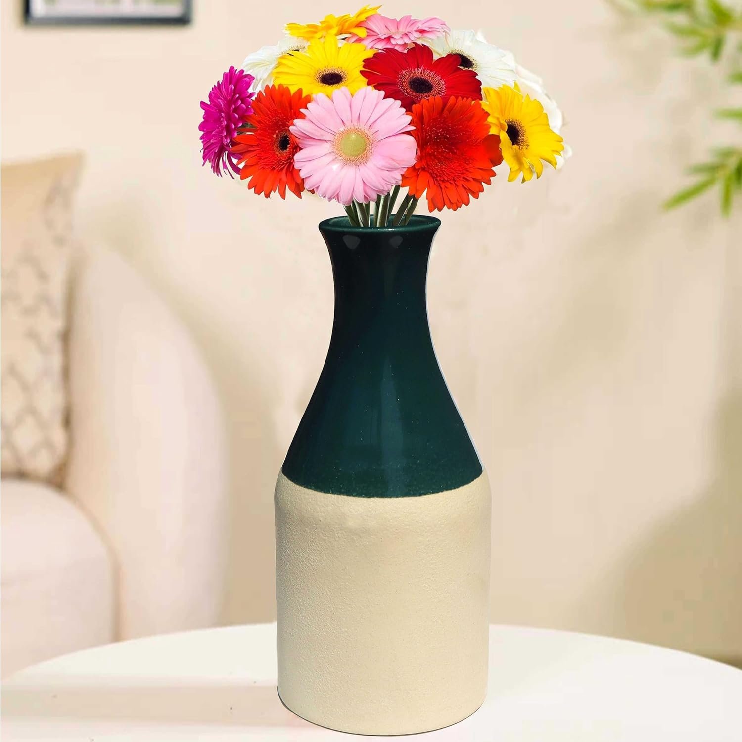 Pure Source India Porcelain Flower Vase (8 Inch) (Green) (Without Flower)