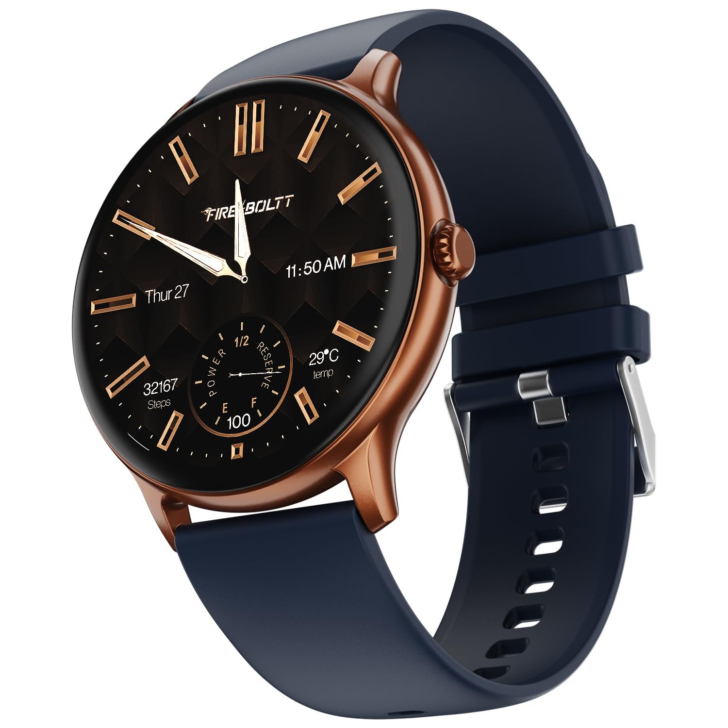 Fire-Boltt Phoenix Pro Round Smart Watch 1.39″ HD Display with Bluetooth Calling, AI Voice Assistant, SpO2 & Heart Rate Monitor, 120+ Sports Modes, IP67 Waterproof Smartwatch for Men & Women -