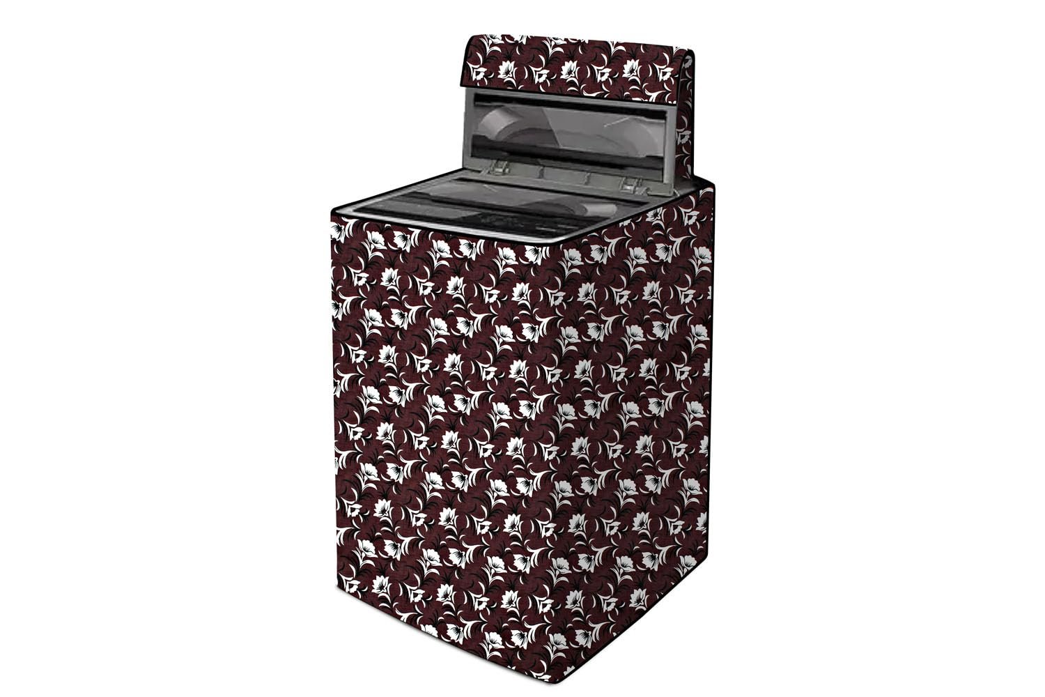 The Furnishing Tree Fully Automatic Top Load Washing Machine Cover | Waterproof & Dustproof | Easy to Clean | Durable & Washable, Floral Pattern Brown, Polyester, (63x63x93 CM)