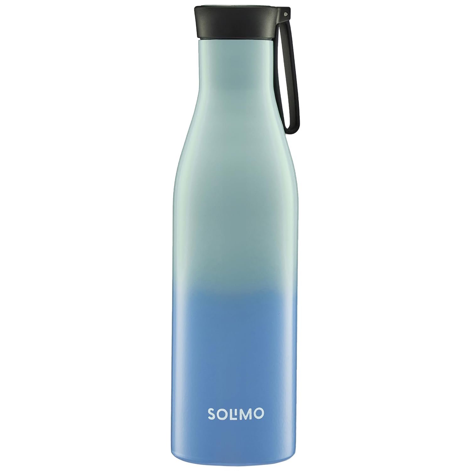 Amazon Brand - Solimo 850ml Stainless Steel Vacuum Insulated Bottle with Carry-on Strap | Double-Wall Insulation, Leak-Proof, 24 Hours Hot and Cold | for Work, Home, Commute and Travel | Blue & Gr