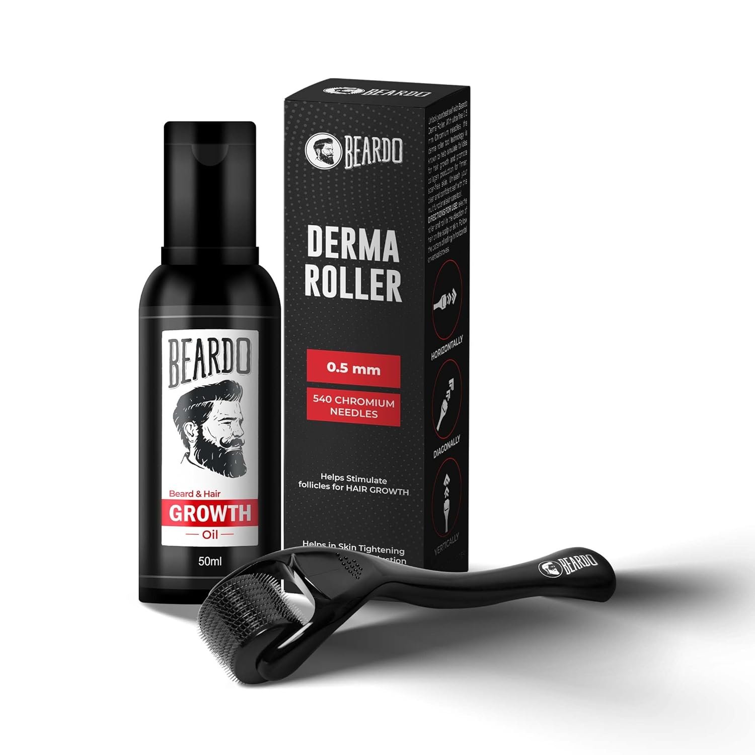 Beardo Beard & Hair Growth Oil 50ml & Derma Roller For Hair Growth 0.5 mm| Dermaroller | For Thicker & Longer Beard | Uneven, Patchy & Fast Beard Growth | For Stronger & Fuller Bea