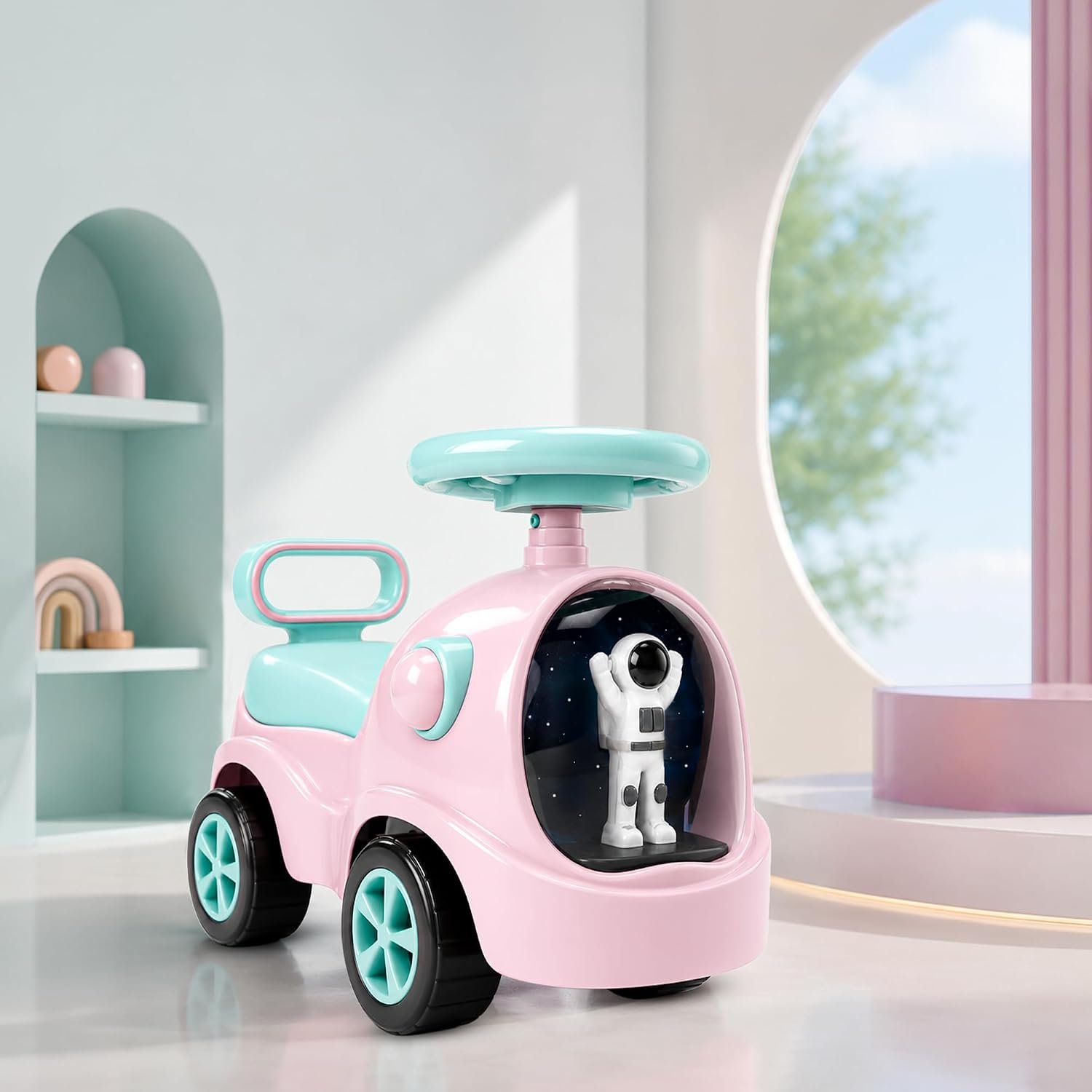 Cockatoo-Kids Baby Bunny Swing Car for Kids Ride-On Magic Car, Push & Glide Toy for Toddlers with Backrest Seat & Big Wheel Push Car for Ages 1-3 Pink & Sea Green Up to 25 Kg