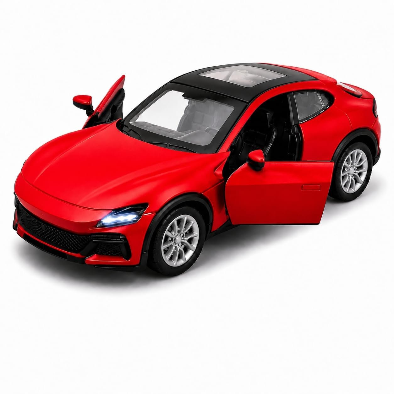 TEC TAVAKKAL 1:36 Scale Diecast Metal Toy Car with Openable Doors, Pull-Back Action, LED Lights & Music – Premium Mini Sports Car Model for Kids & Collectors (Porsche Red)