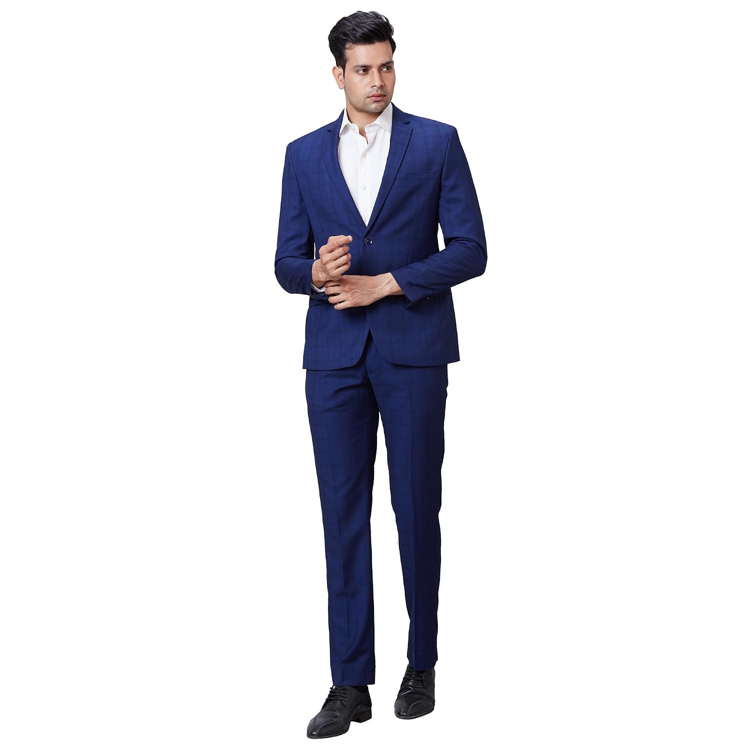 Park Avenue Men Super Slim Fit Twill Pattern Terry Rayon Blend Narrow Collar Flat Front Formal Suit