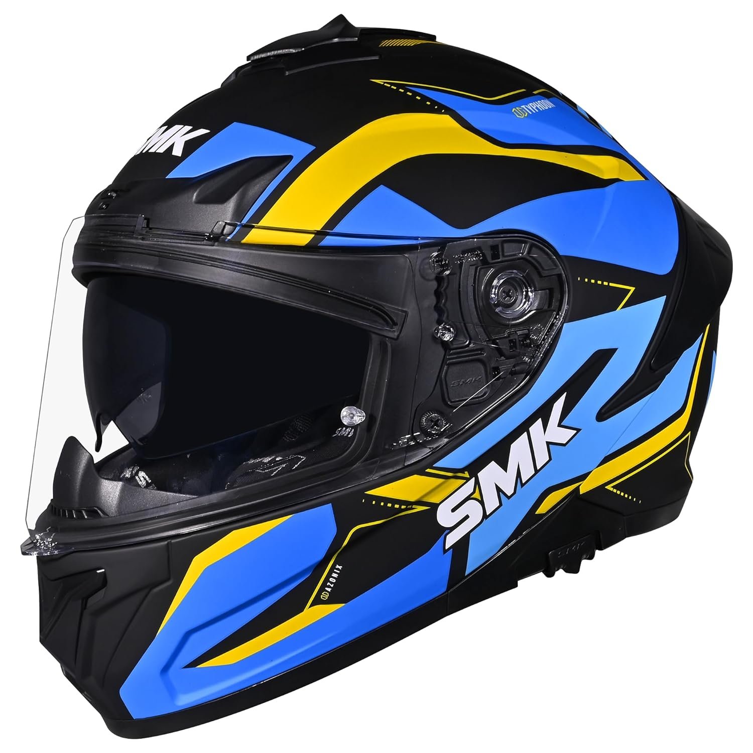 SMK Typhoon Azonix ISI, DOT & ECE 06 Certified Helmet with Dual Visor MATT Black & Blue - L